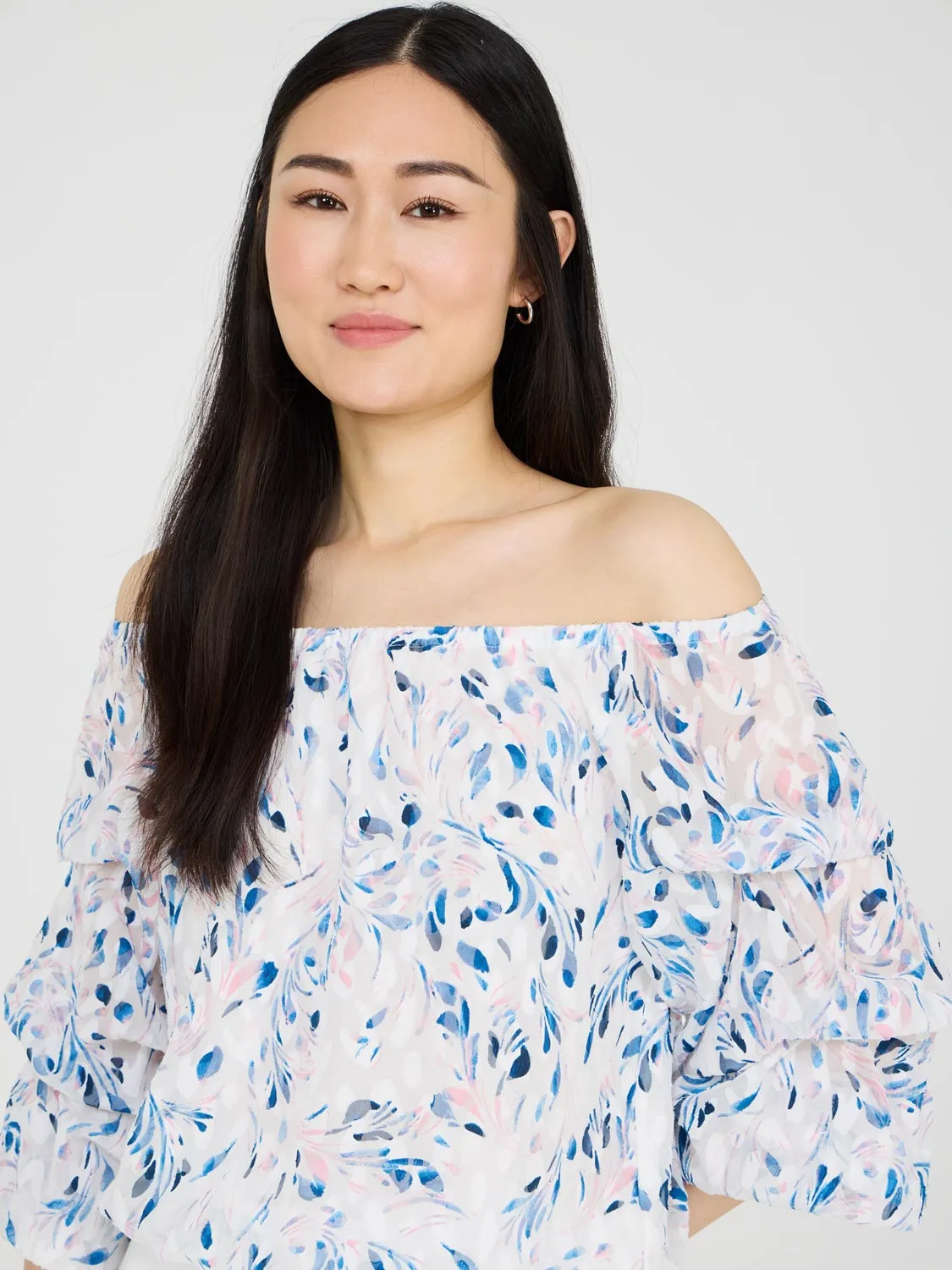 Tiered Sleeve Off-The-Shoulder Top