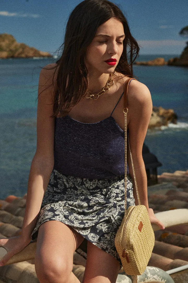 Top Amandier marine irisé