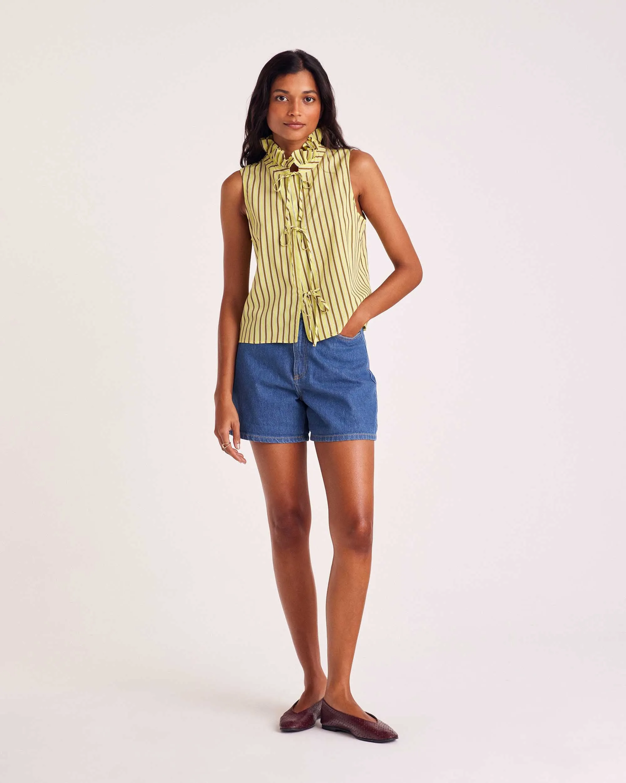 Top Gersende rayures jaune et kaki