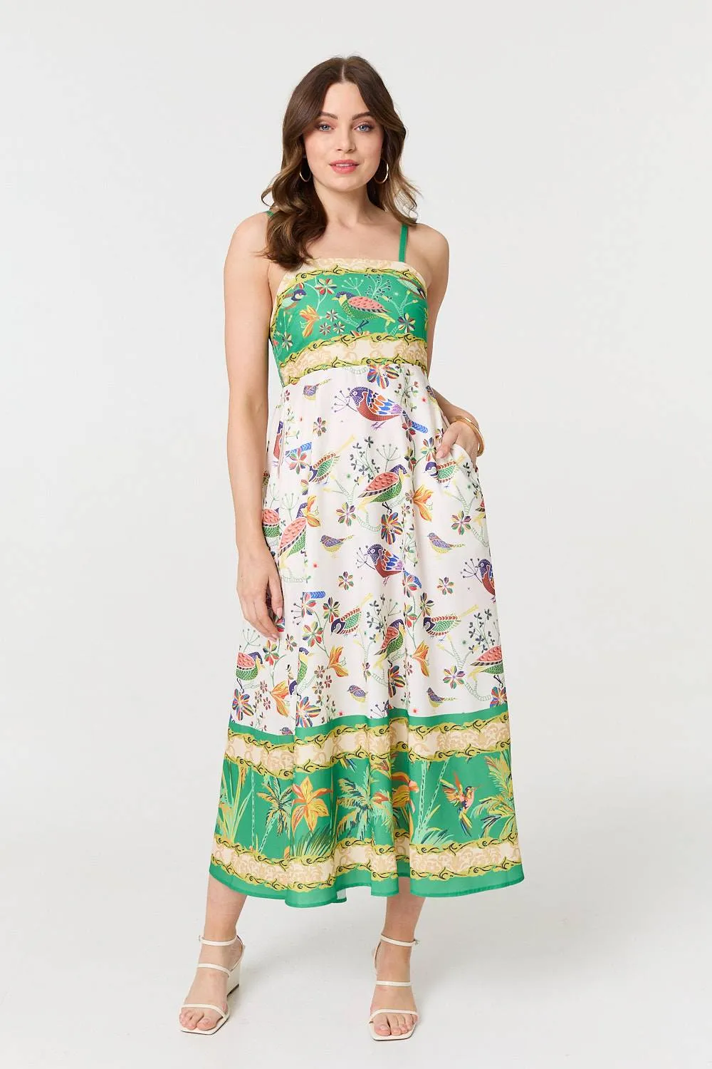 Tropical Print Cami Strap Midi Dress