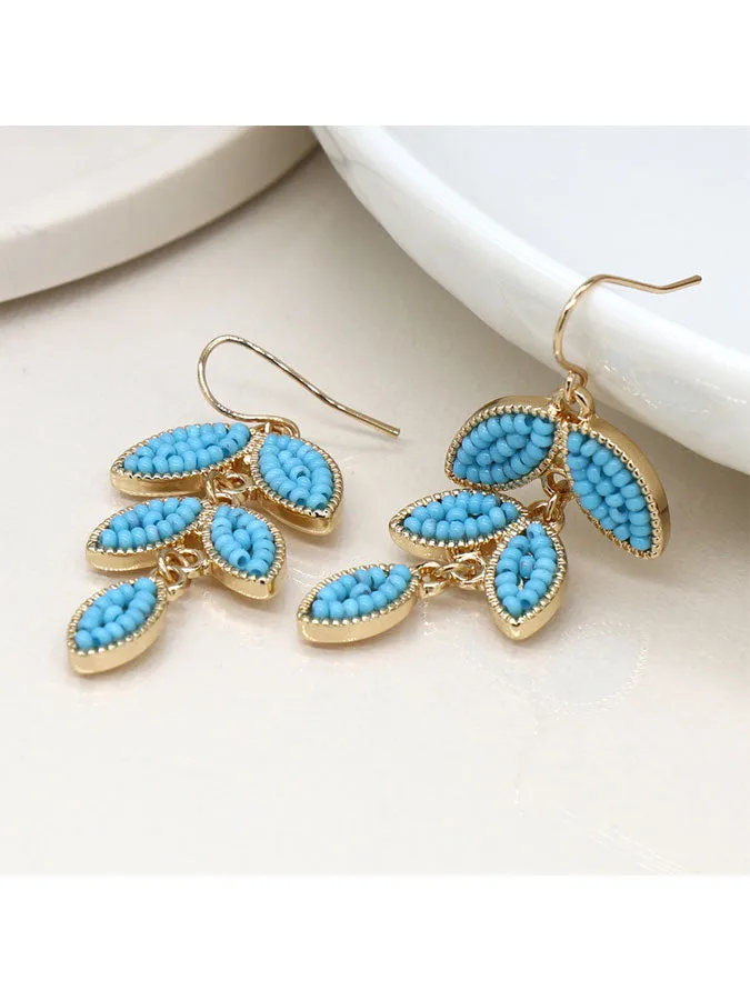 Turquoise Beaded Leaf Earrings