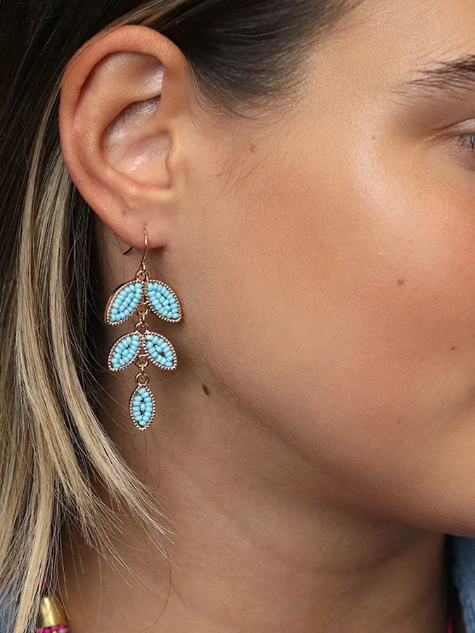 Turquoise Beaded Leaf Earrings