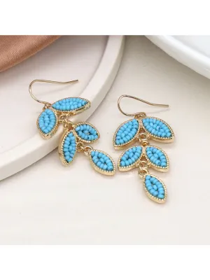 Turquoise Beaded Leaf Earrings
