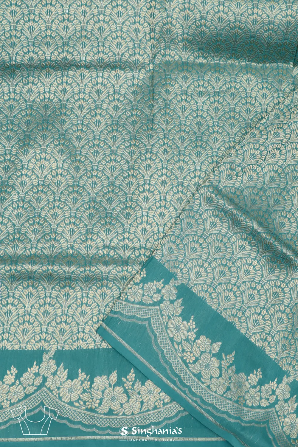 Turquoise Blue Butta Banarasi Silk Saree