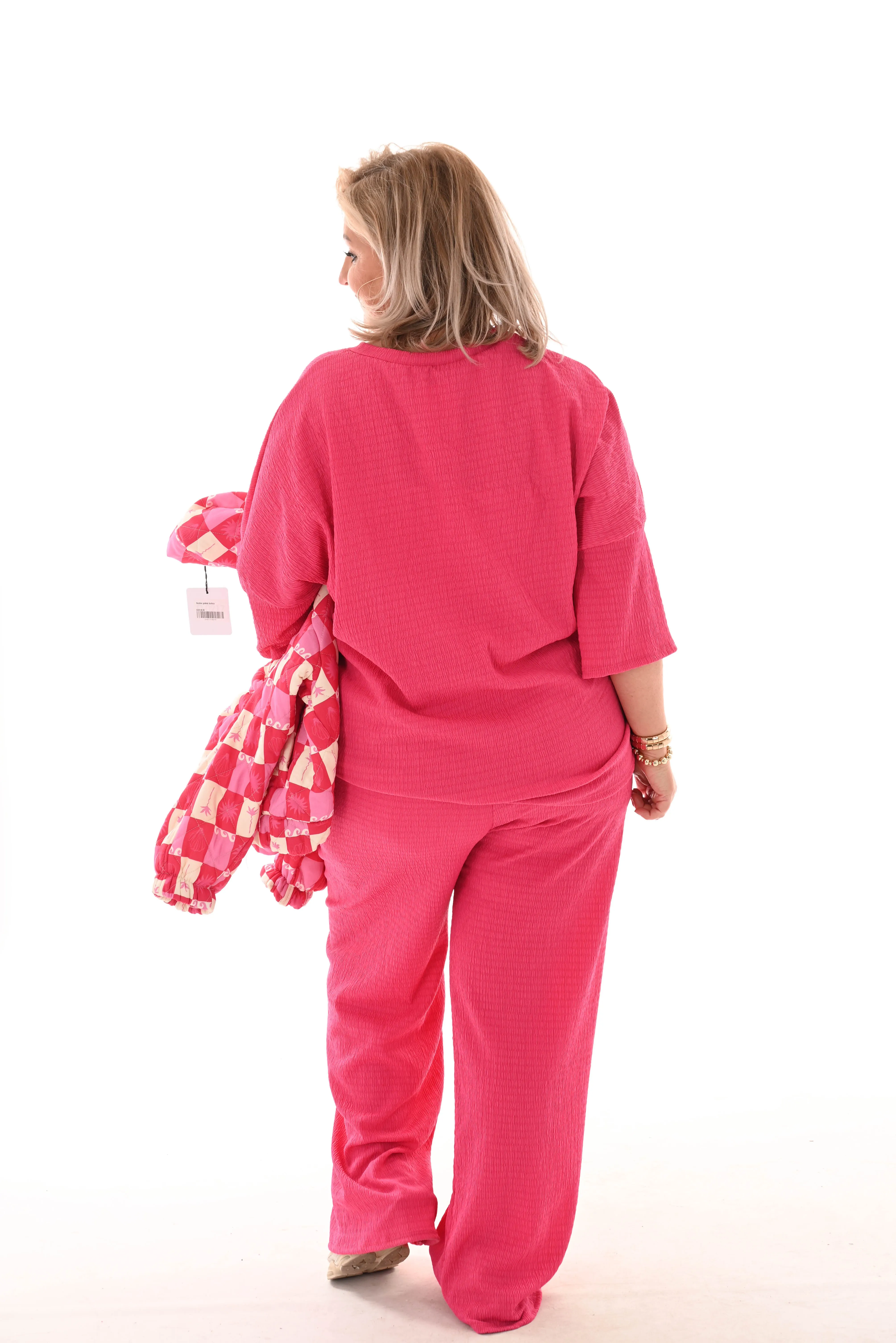 Tweedelig set crepe top 3/4e mouw fuchsia