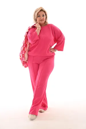 Tweedelig set crepe top 3/4e mouw fuchsia