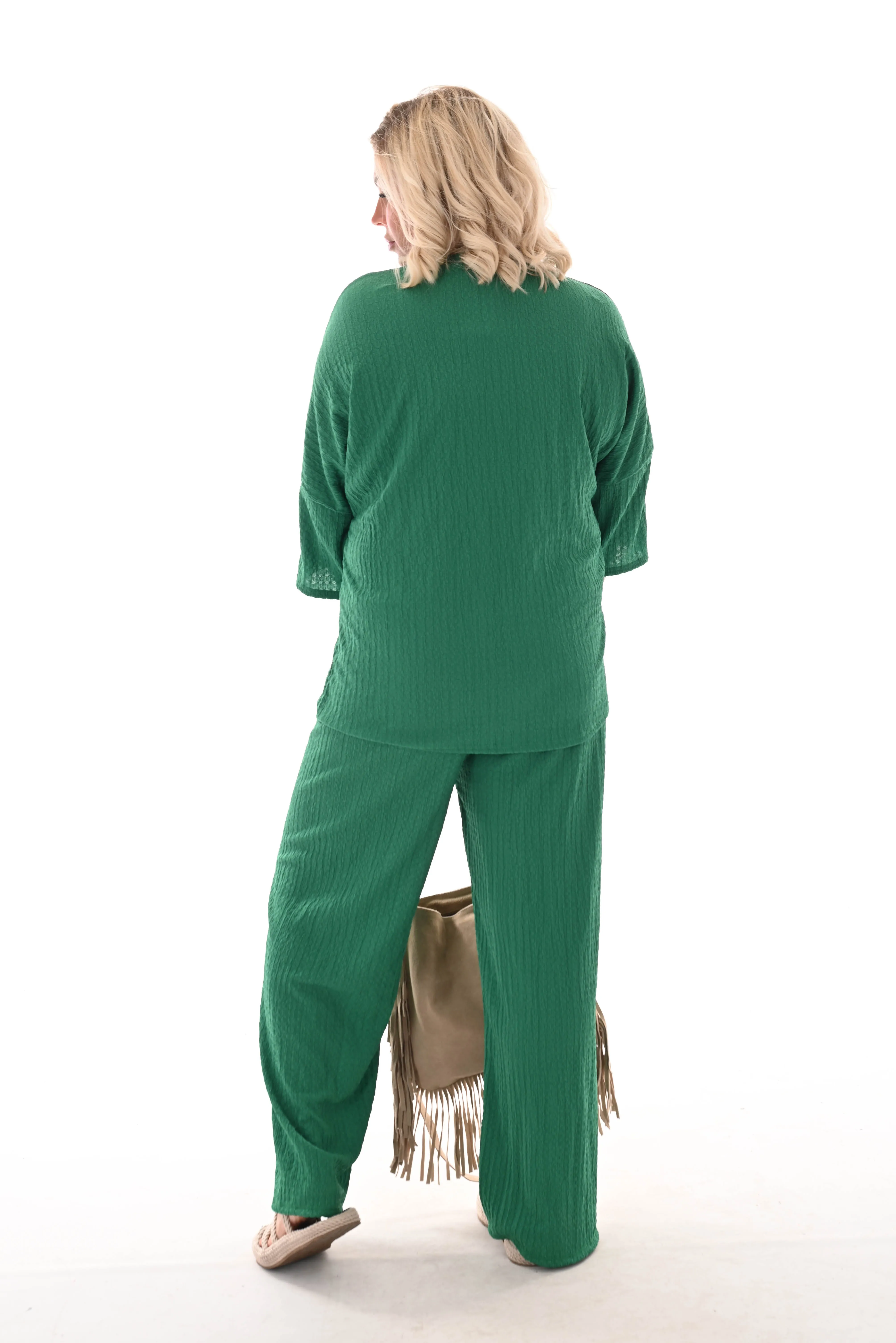 Tweedelig set crepe top 3/4e mouw groen