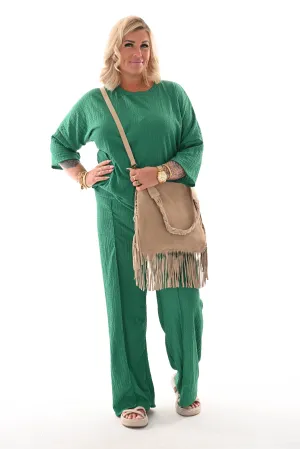 Tweedelig set crepe top 3/4e mouw groen