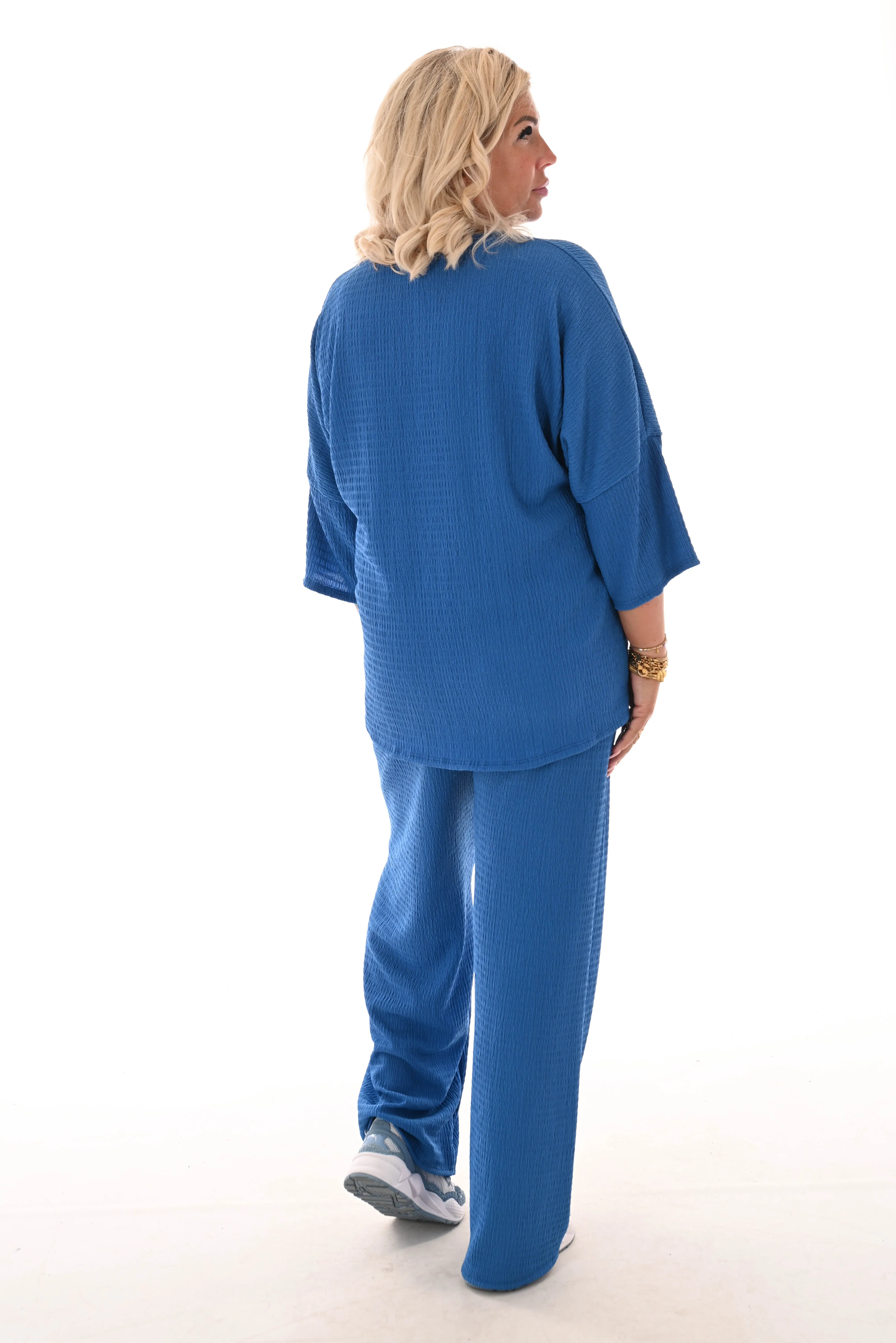 Tweedelig set crepe top 3/4e mouw kobaltblauw