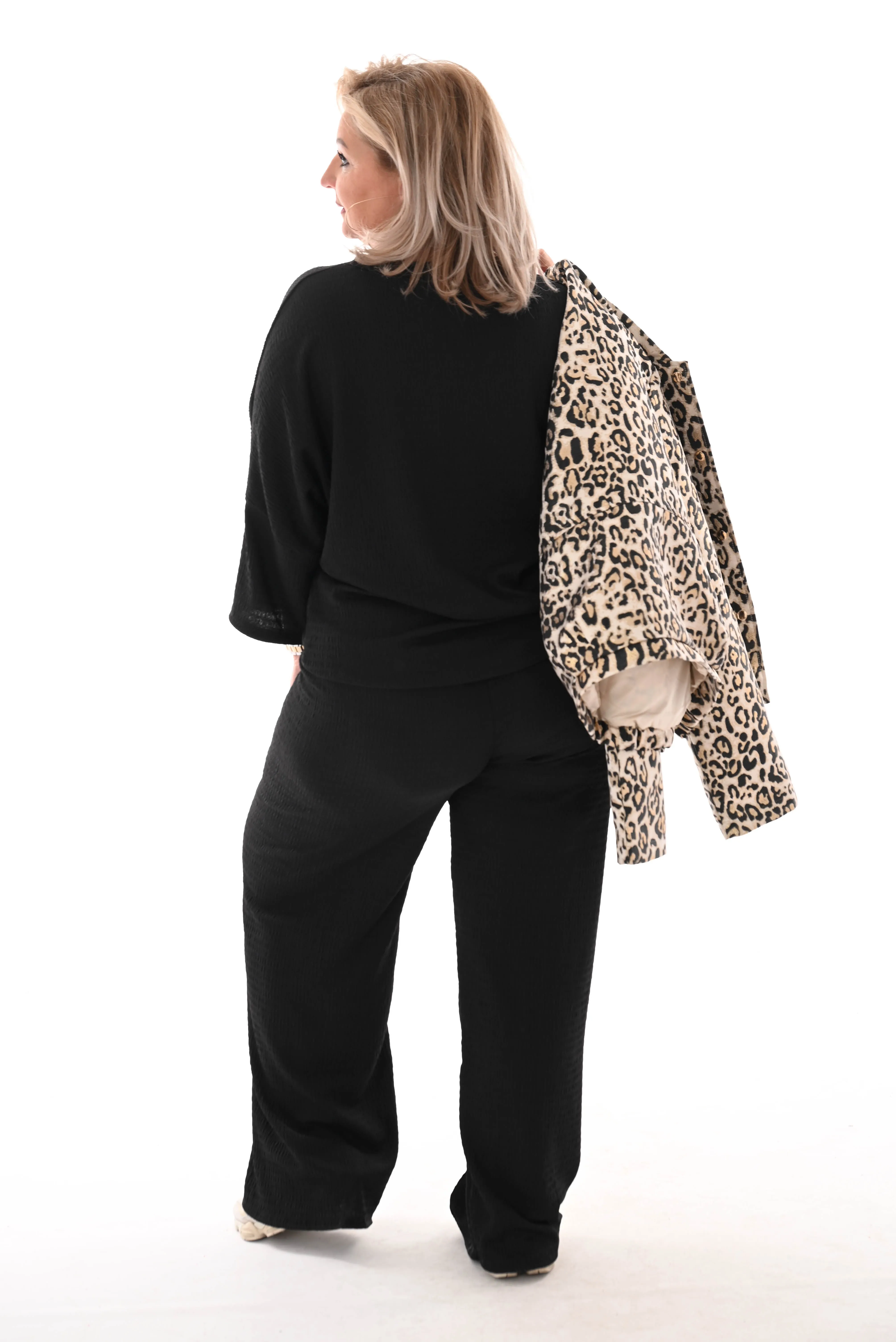 Tweedelig set crepe top 3/4e mouw zwart