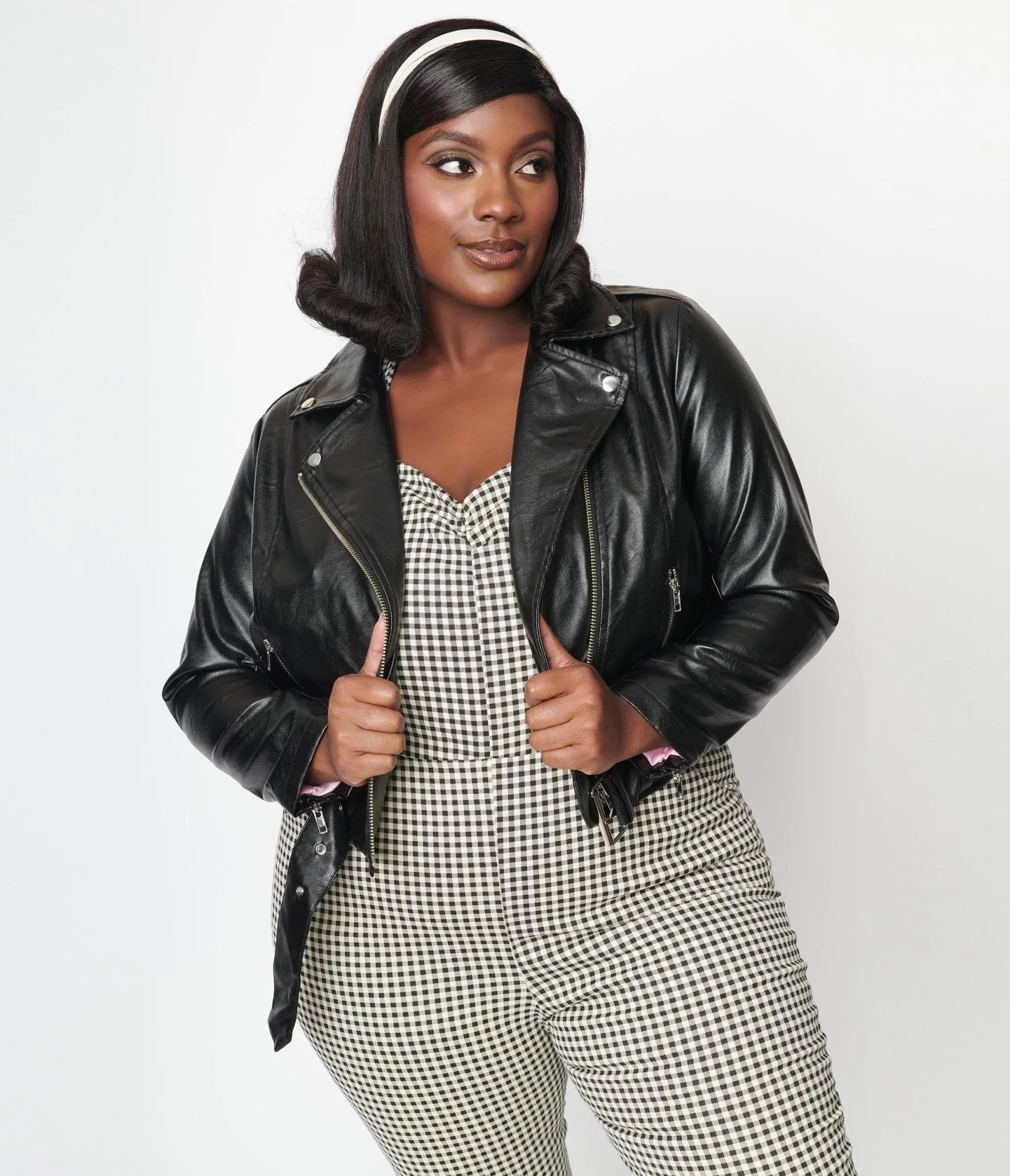 Unique Vintage Plus Size Black Vegan Leather Jacket