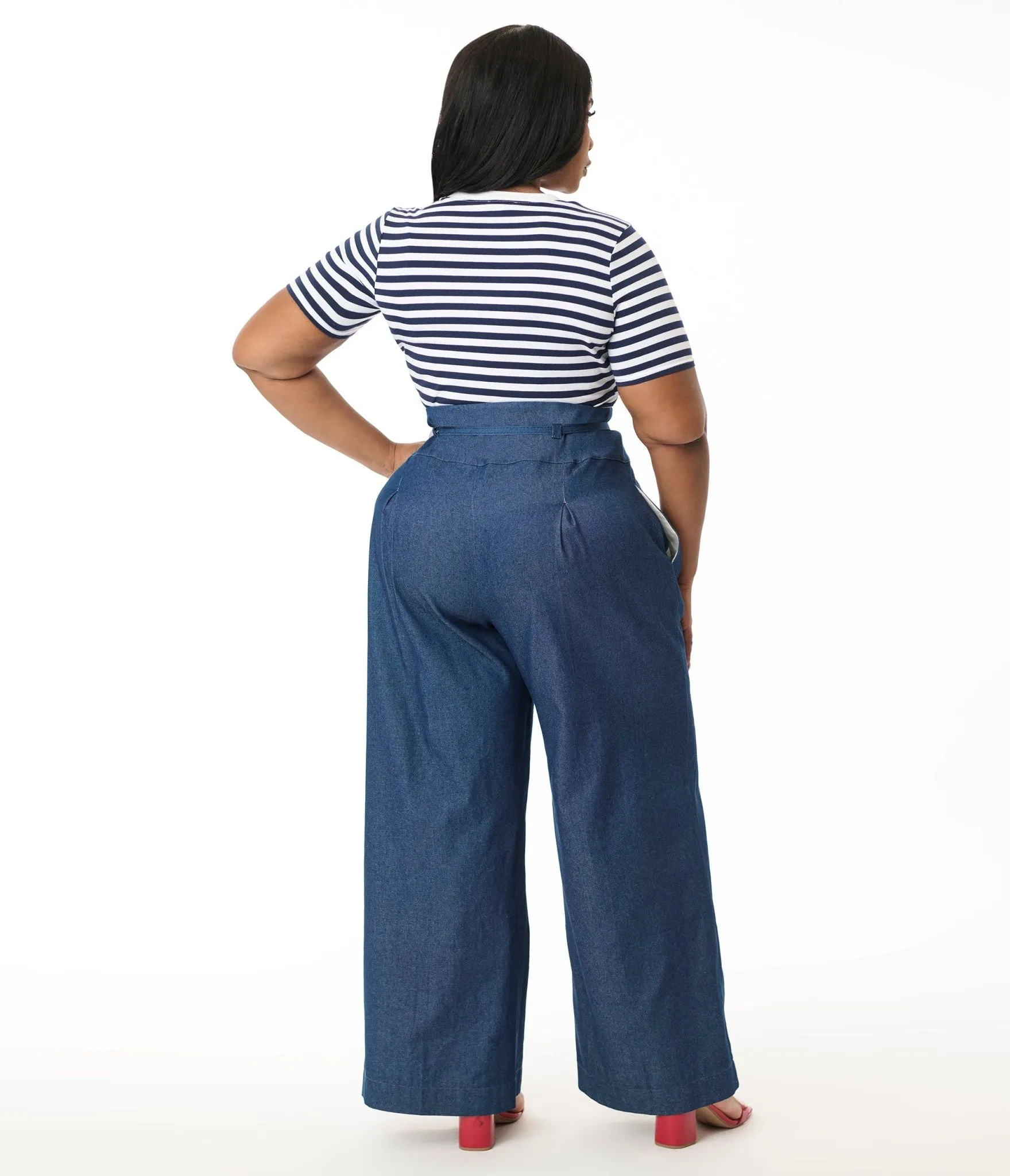 Unique Vintage Plus Size Denim Wide Leg Pleated Pants