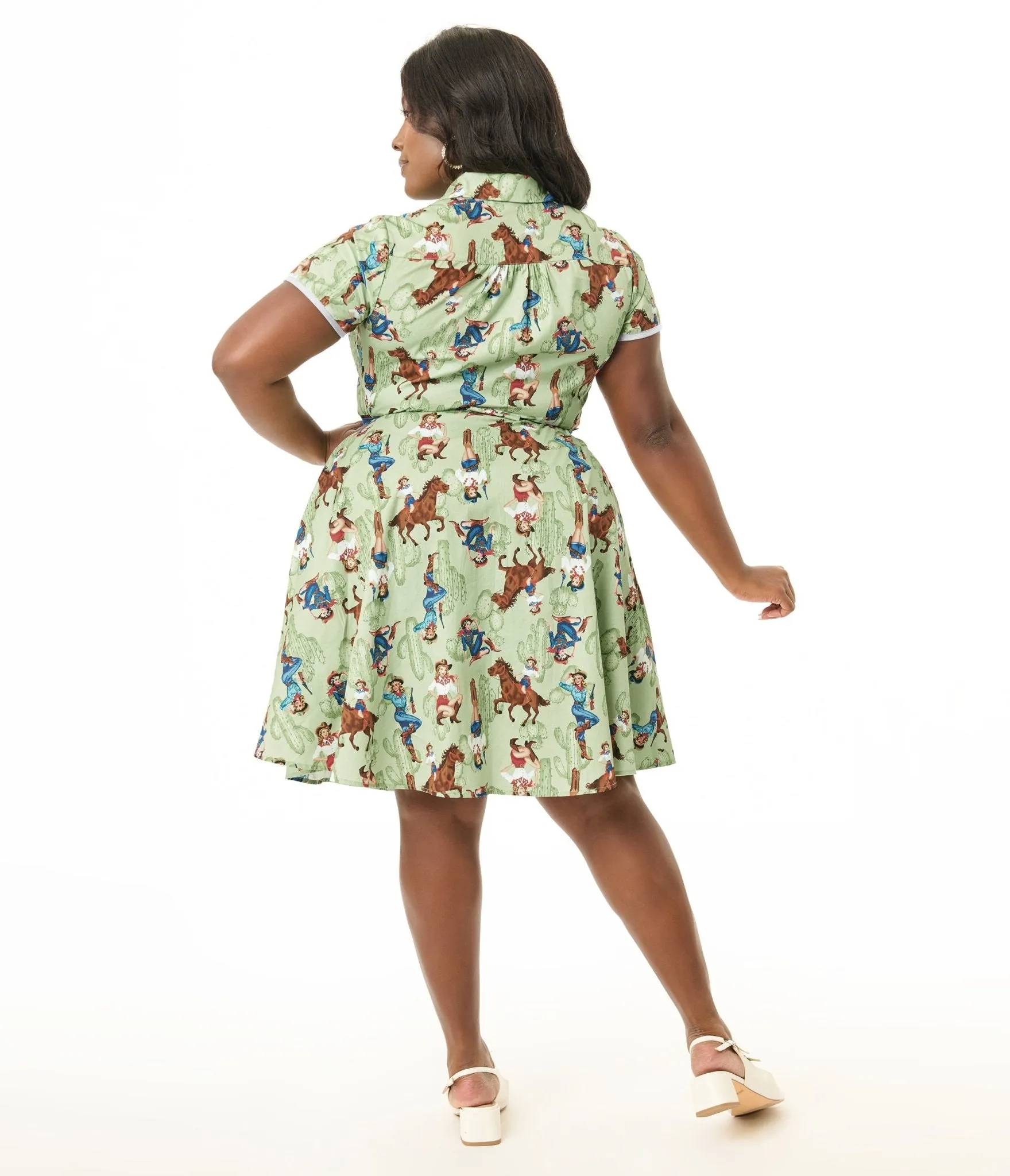 Unique Vintage Plus Size Western Pin-Ups Cotton Fit & Flare Dress