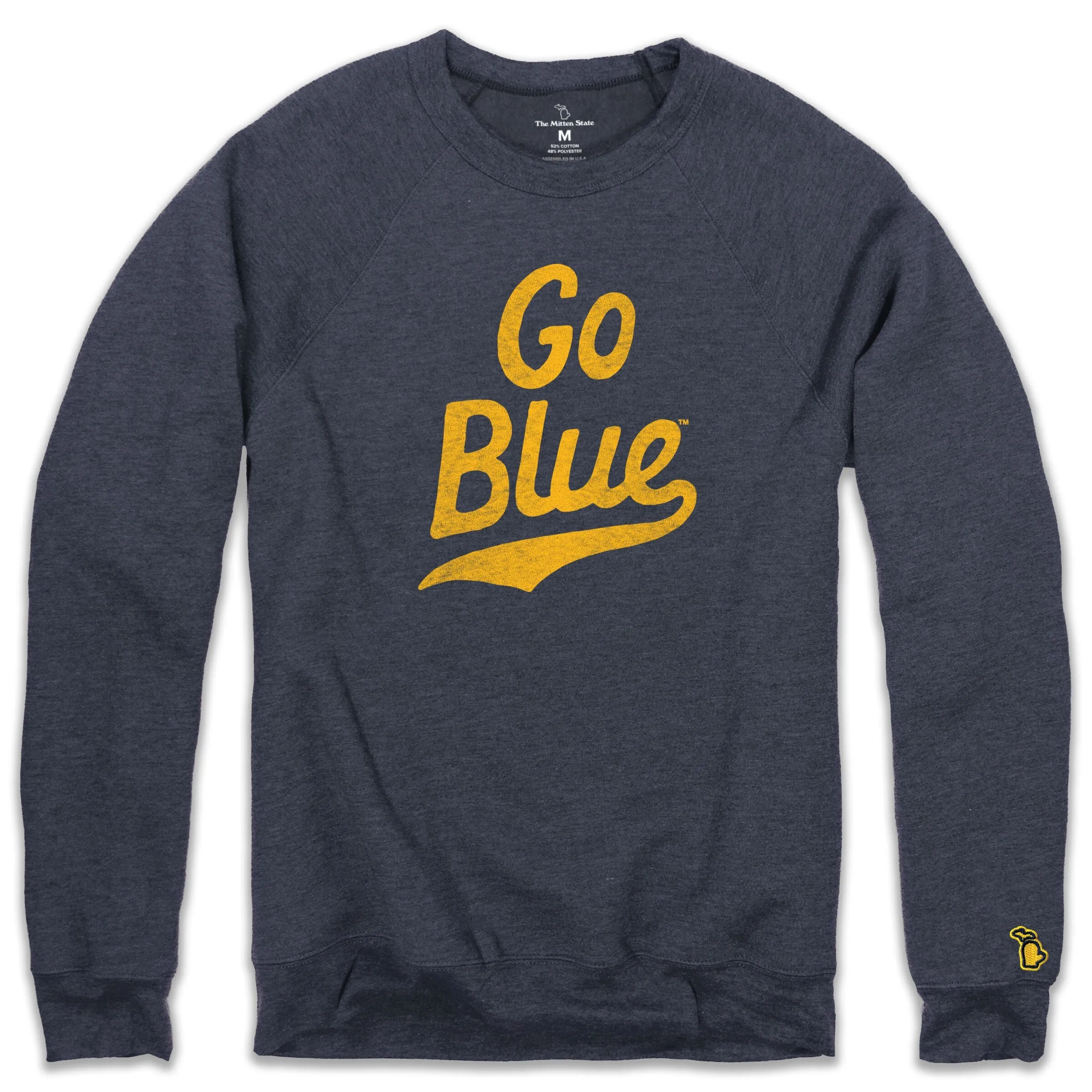 UofM - GO BLUE SCRIPT FLEECE SWEATSHIRT (UNISEX)