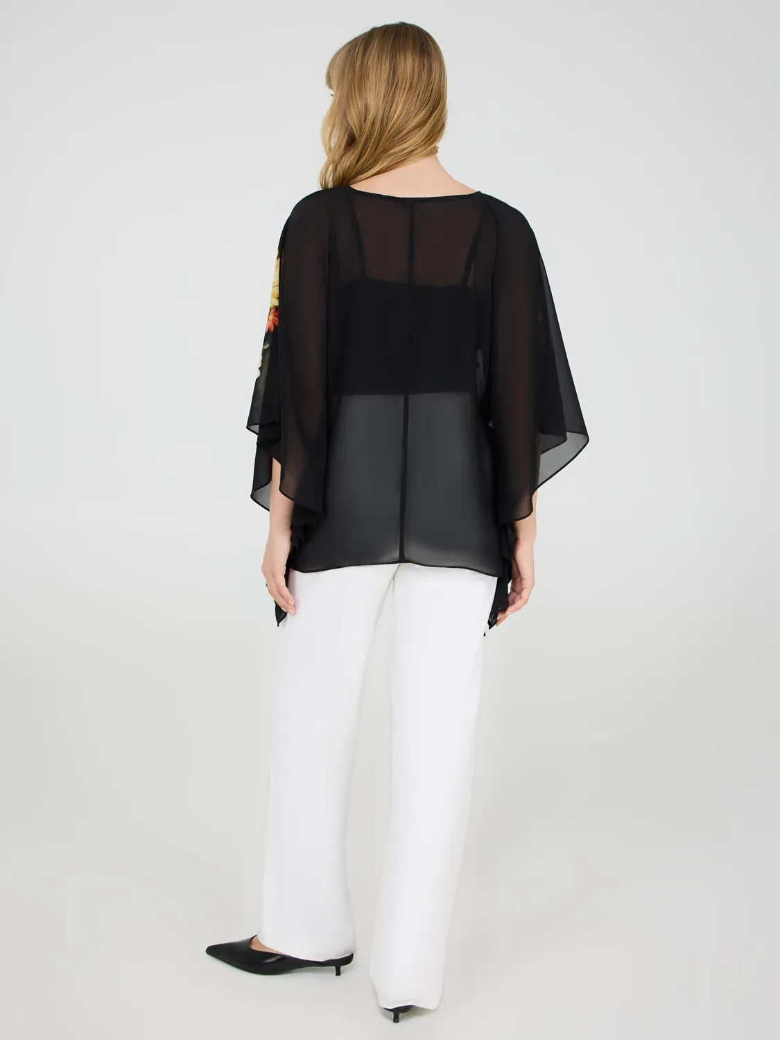 V-Neck Floral Poncho Blouse