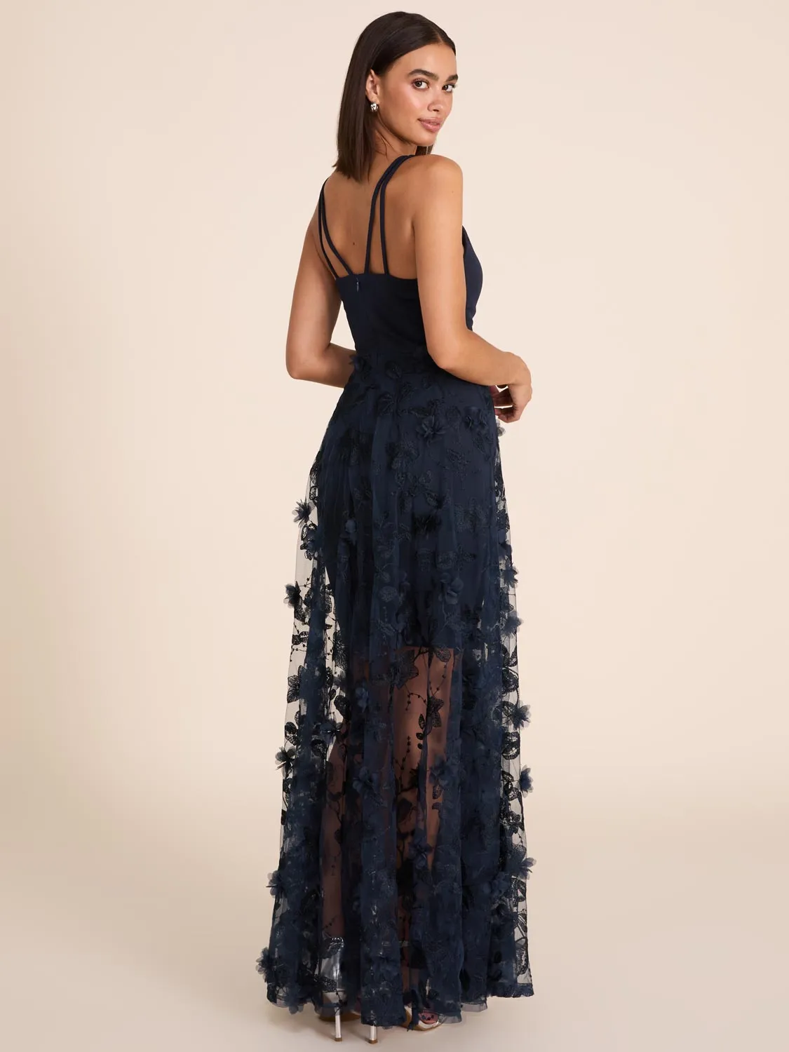 V-Neck Gown With Floral Appliqués