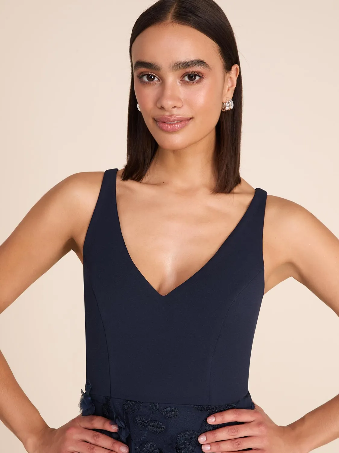 V-Neck Gown With Floral Appliqués