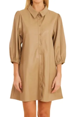 Vegan Leather Tunic Dress in Taupe