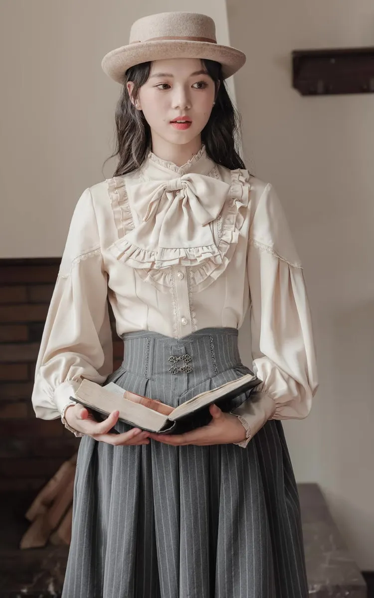 Victoria Ruffle Bow Blouse (Cream)