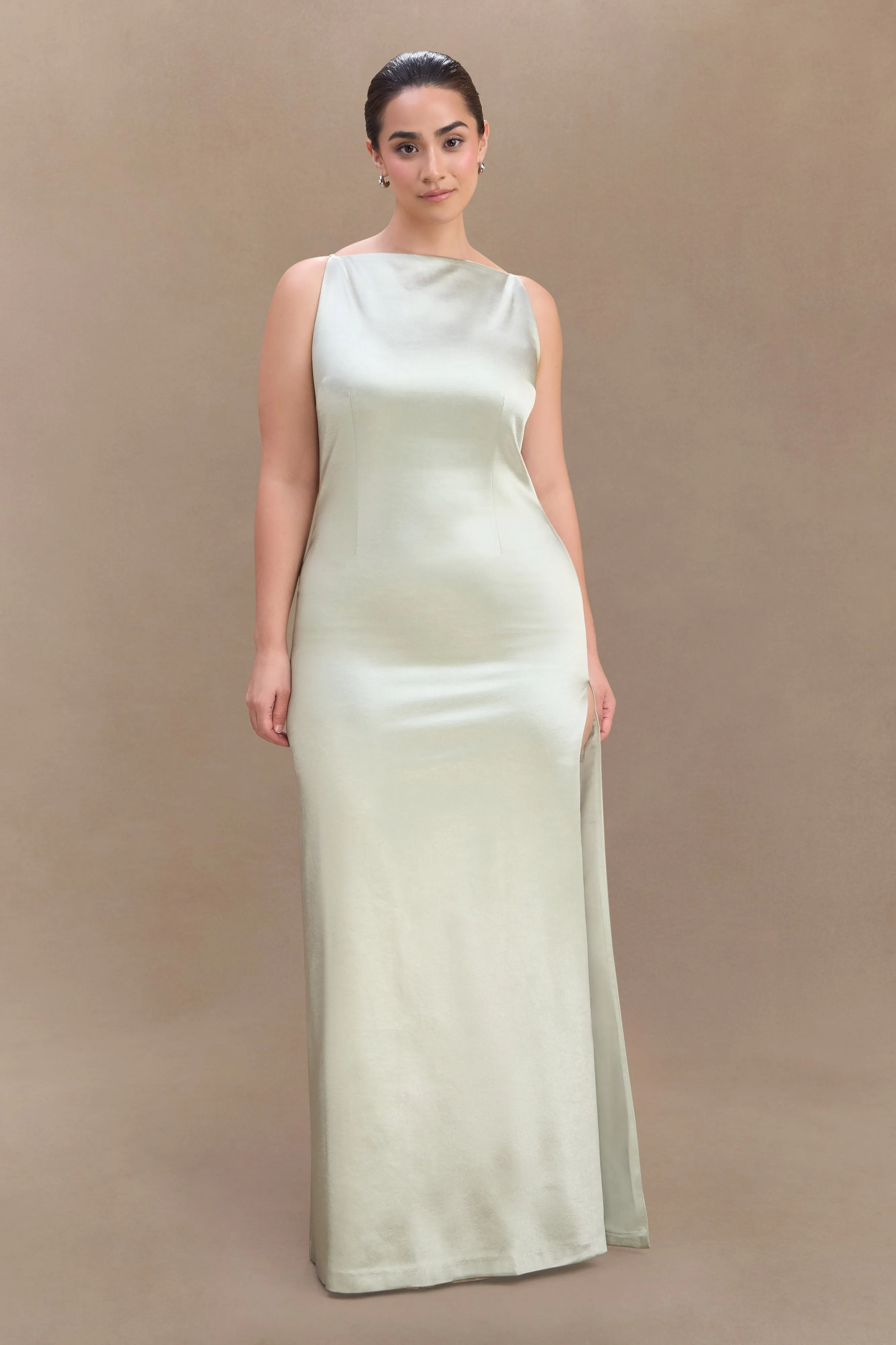 Violet Sleeveless Satin Maxi Dress - Sage