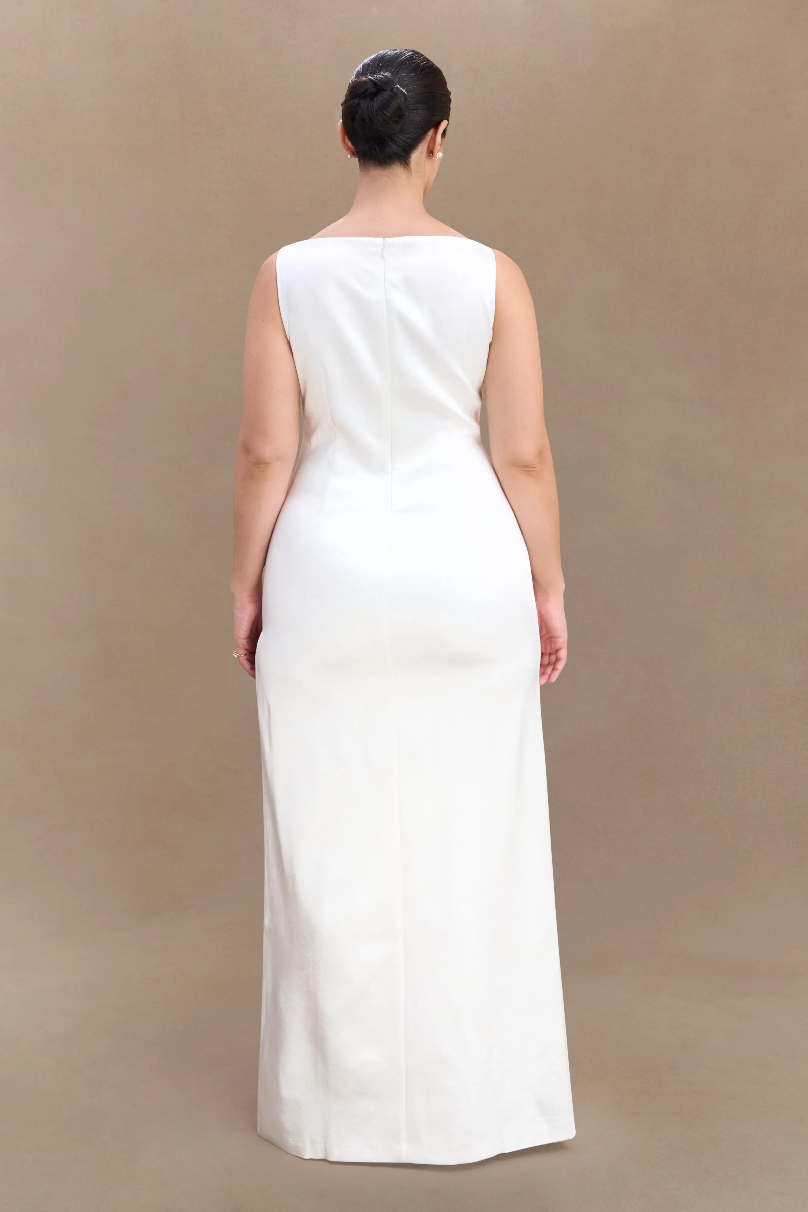 Violet Sleeveless Satin Maxi Dress - White