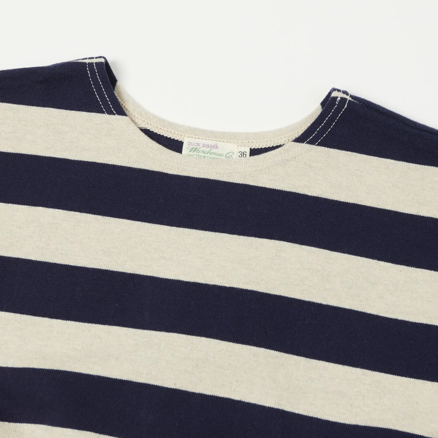 Warehouse & Co 4050 S/S 2 Border Stripe Tee - Navy/Oatmeal