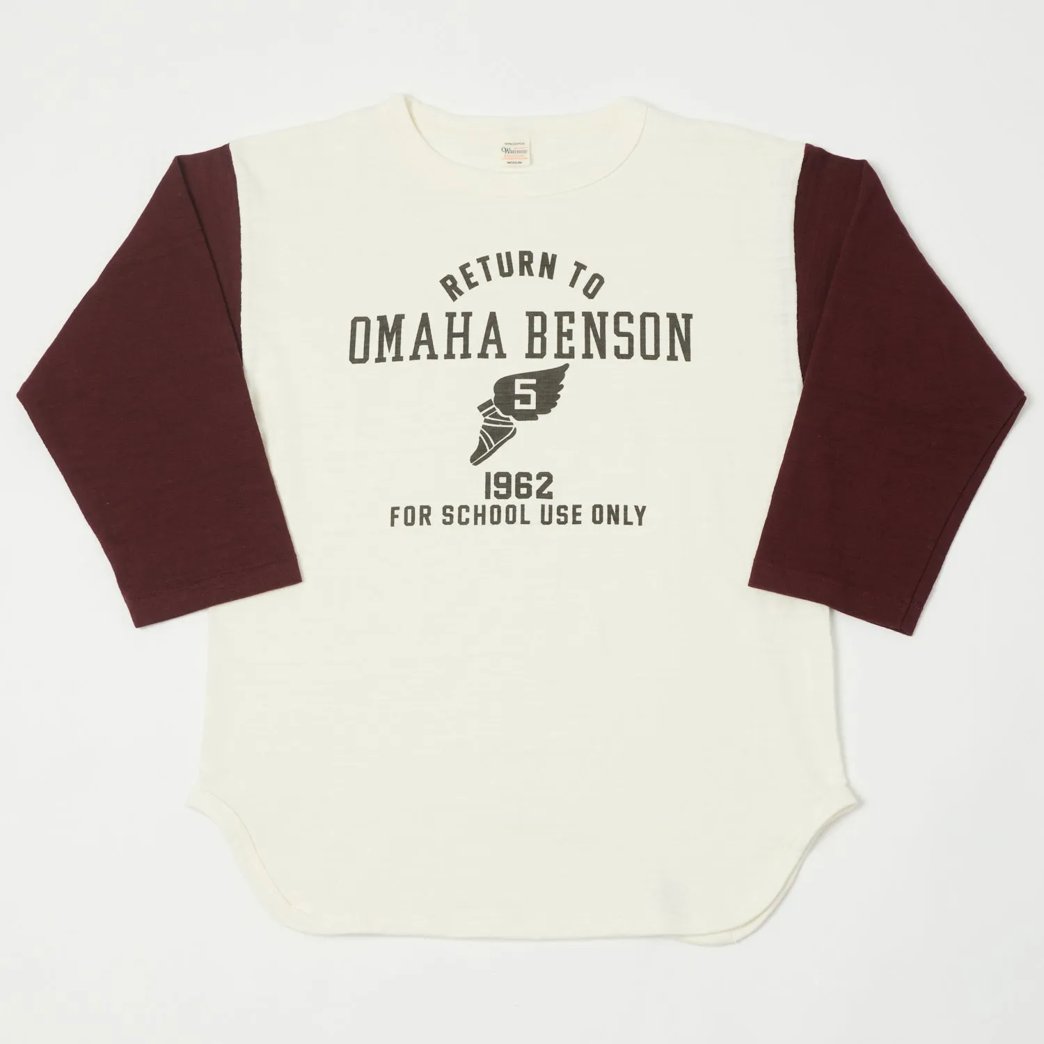 Warehouse & Co 4800 'Omaha Benson' Baseball Tee - Cream/Bordeaux