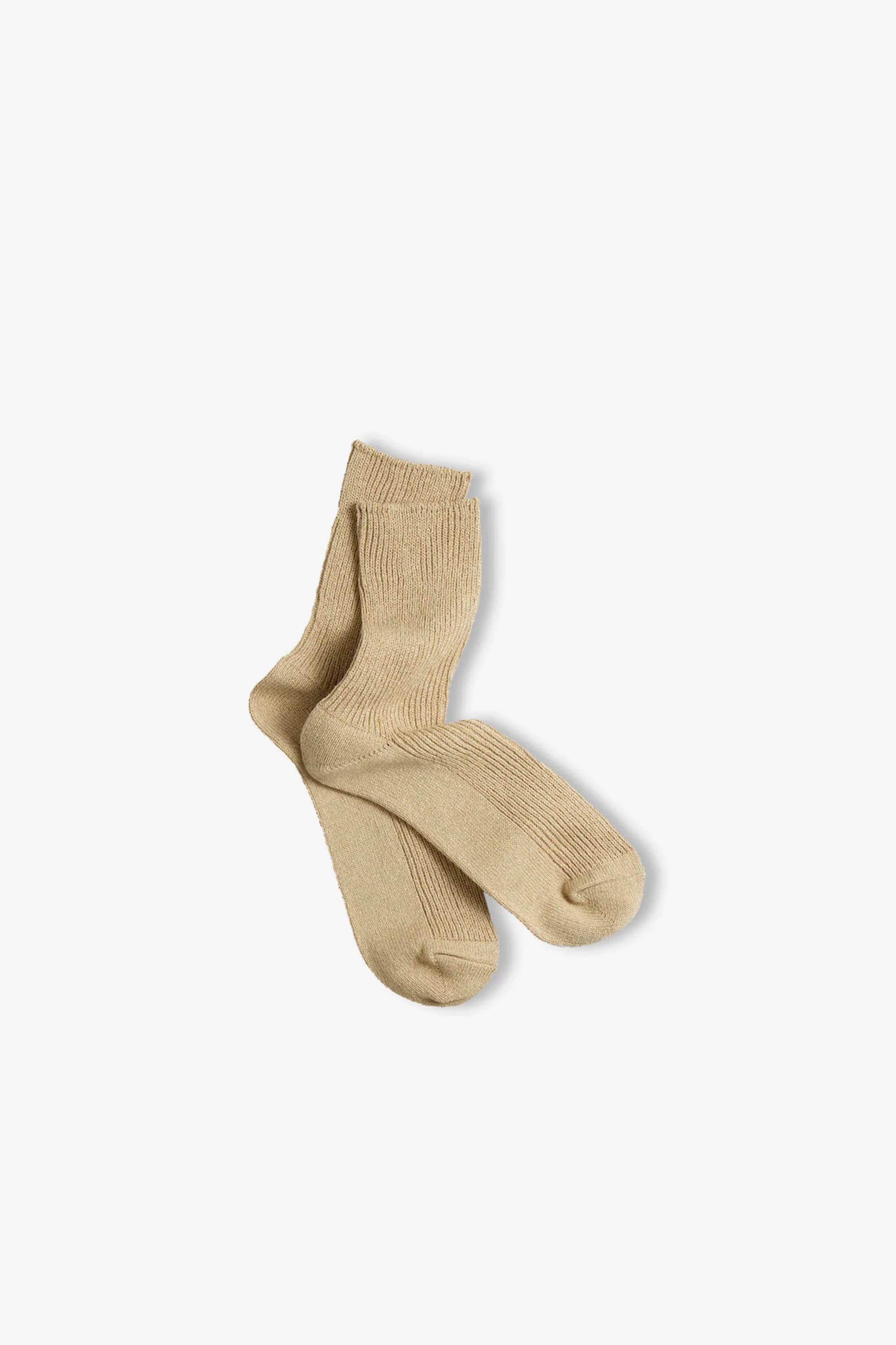 Washi Cotton Rib Crew Socks Beige