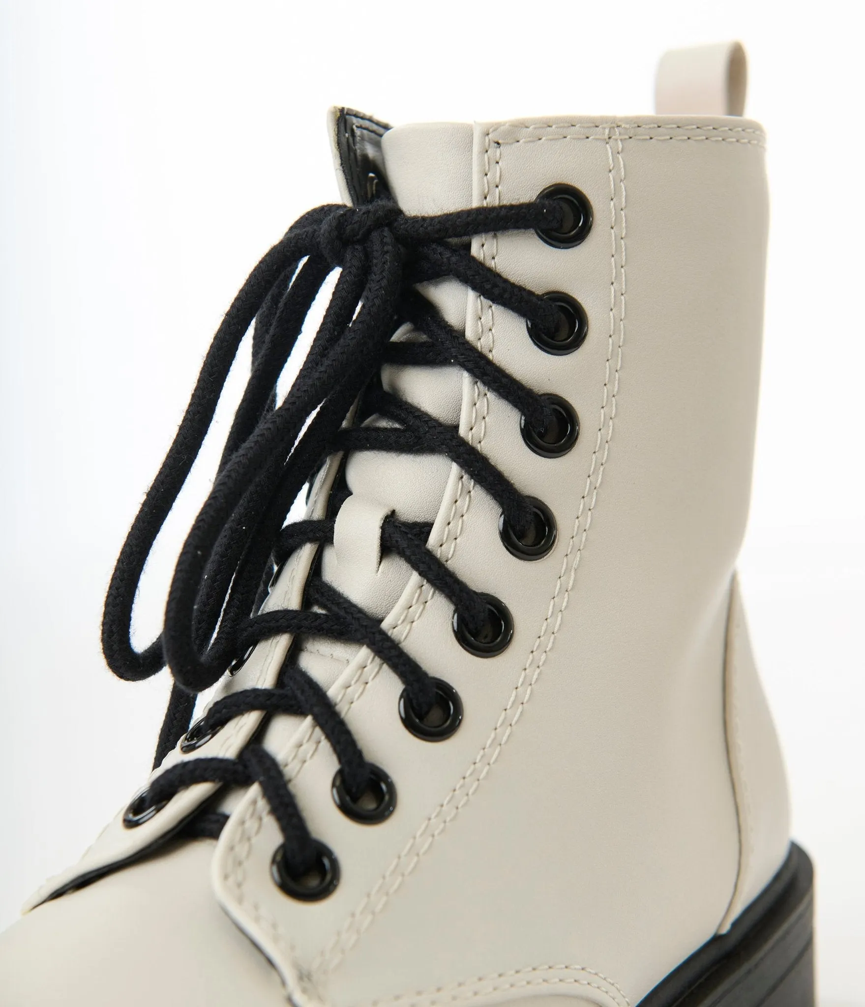White & Black Leatherette Lace Up Boots