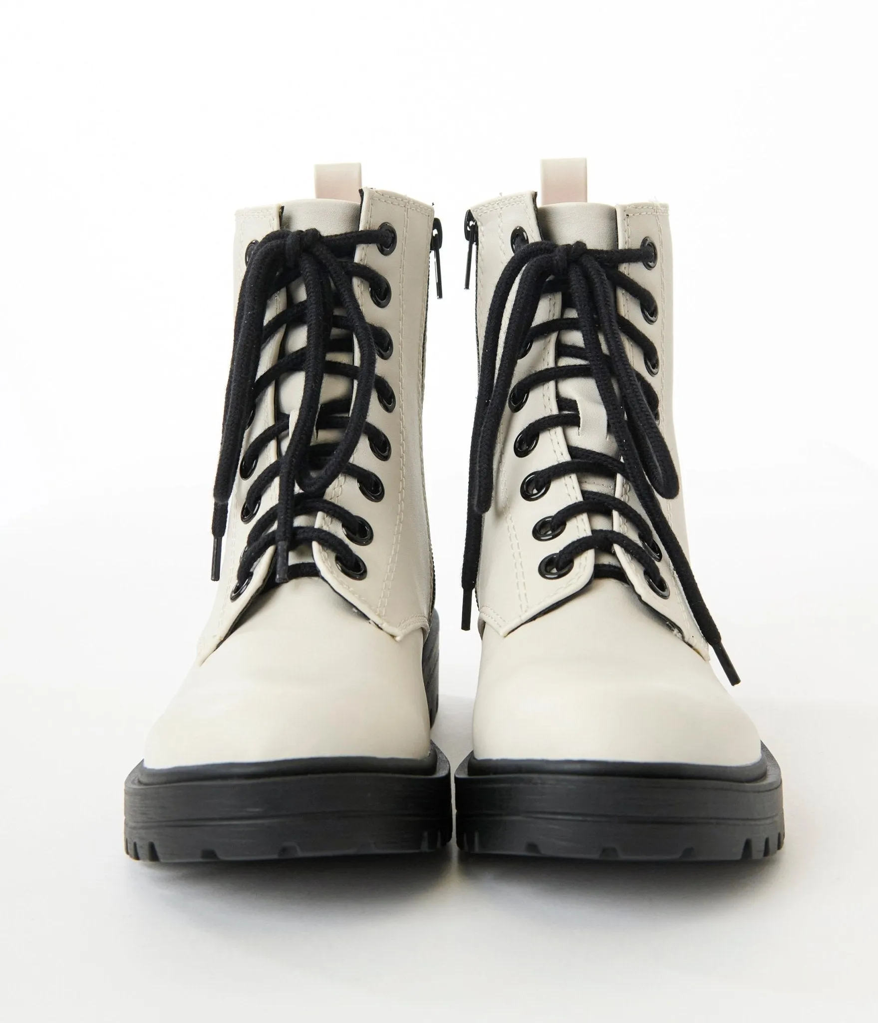 White & Black Leatherette Lace Up Boots