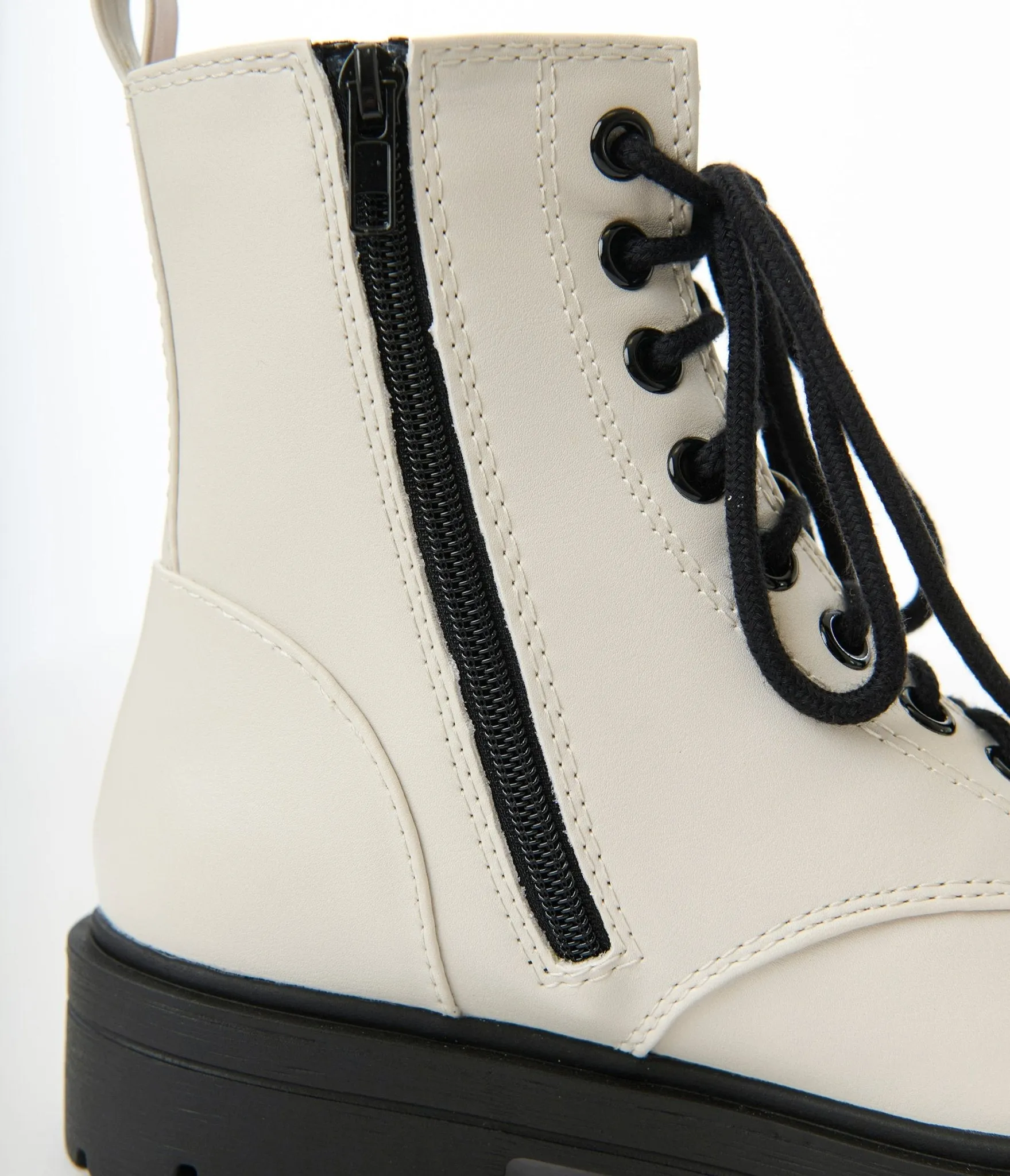 White & Black Leatherette Lace Up Boots