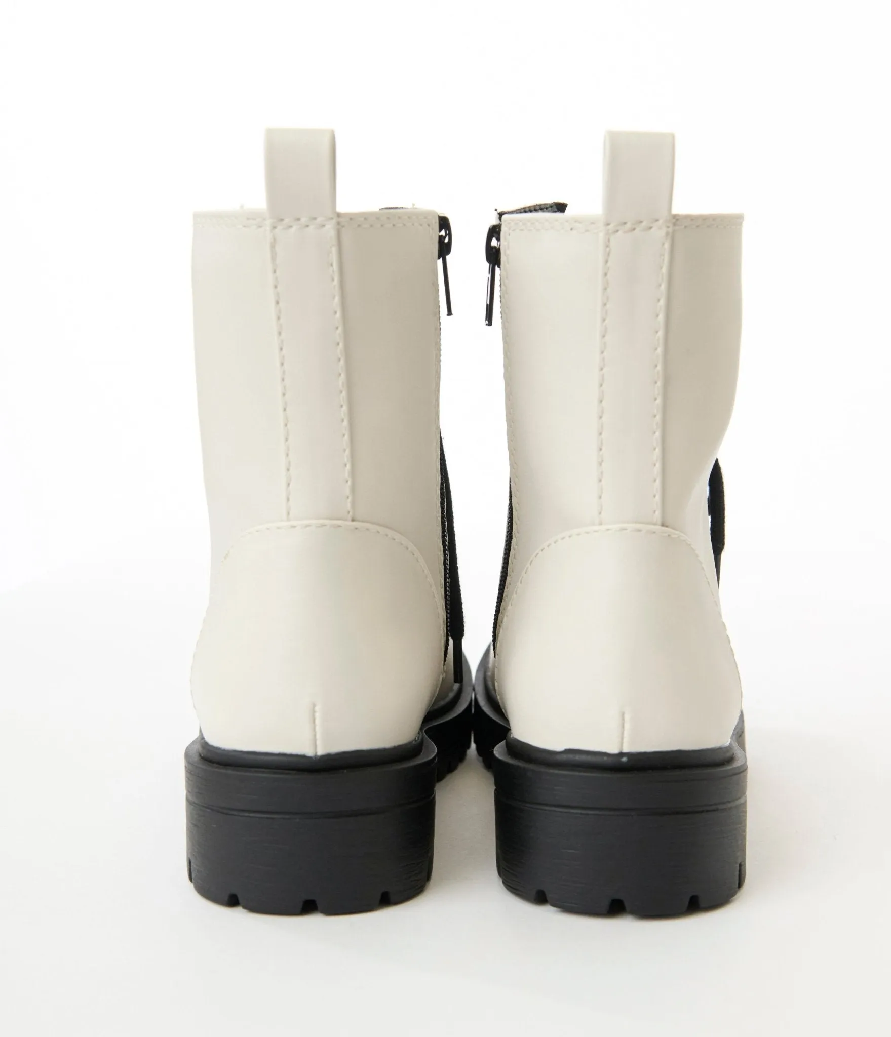 White & Black Leatherette Lace Up Boots