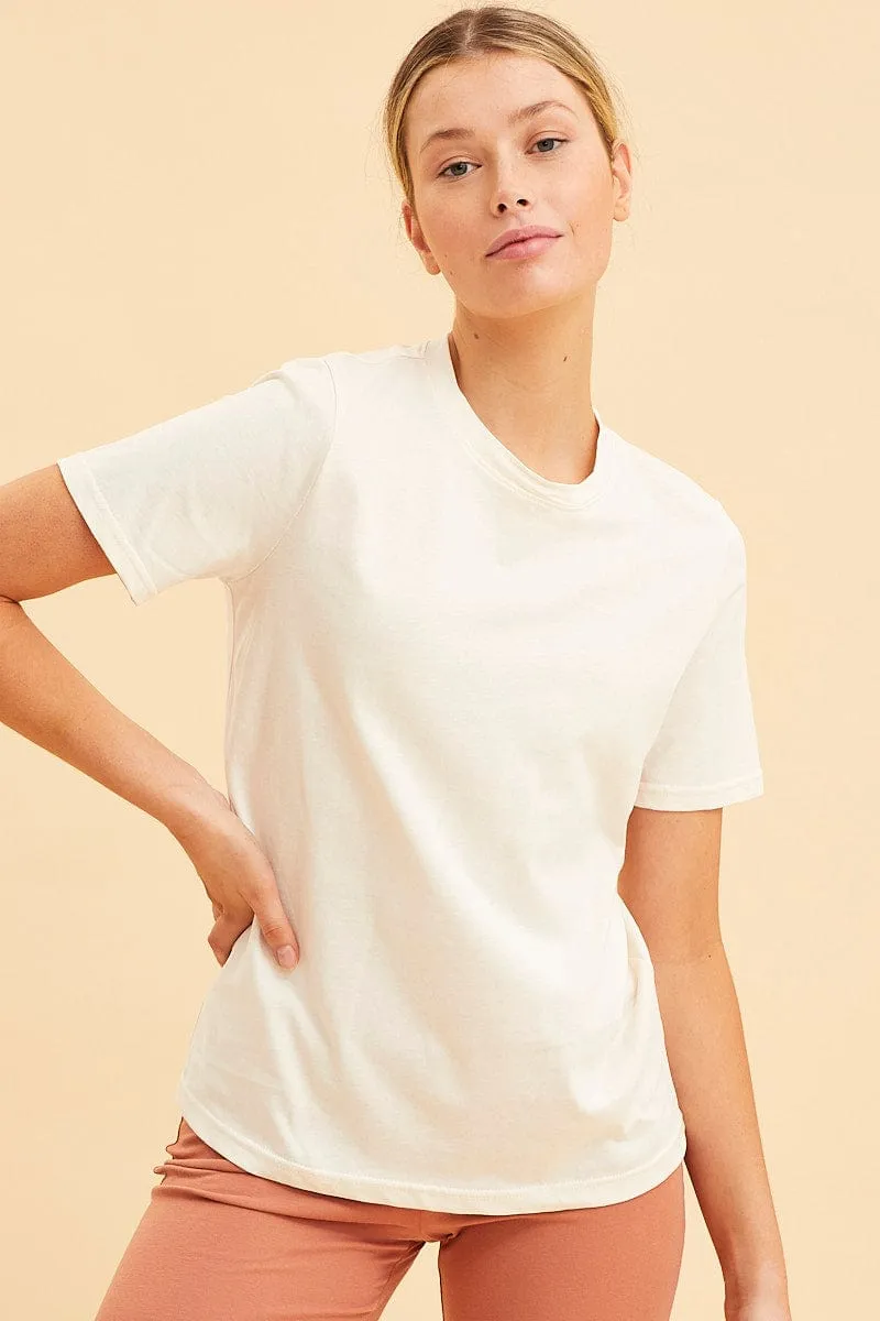 White Cotton T-Shirt Crew Neck Regular Fit Cotton