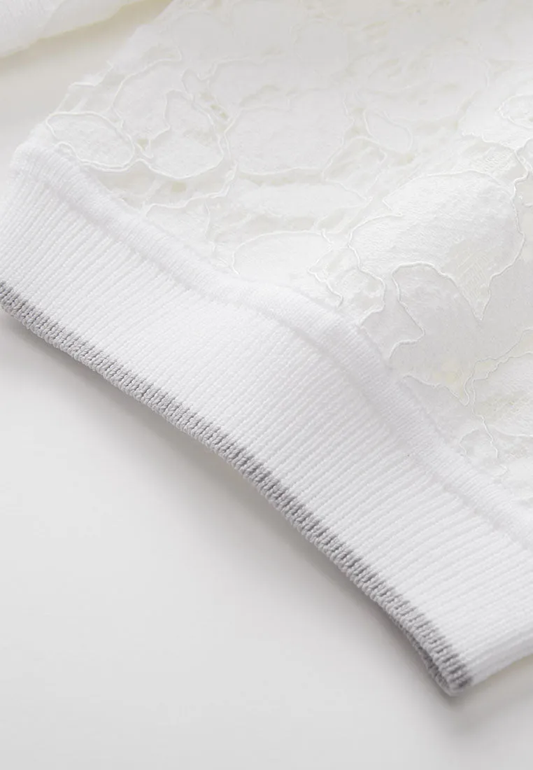 White Crew Neck Lace Knit Top
