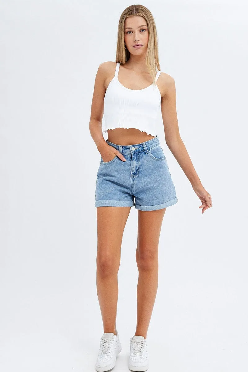 White Crop Singlet Top Round neck