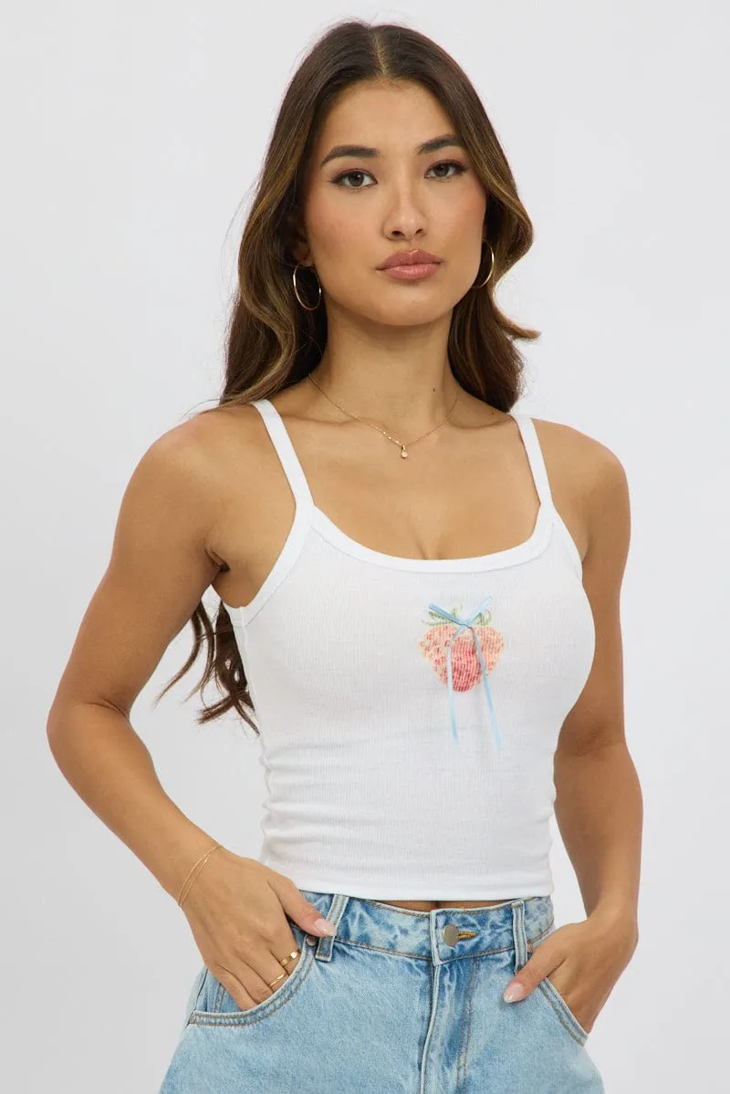 White Graphic Singlet Top