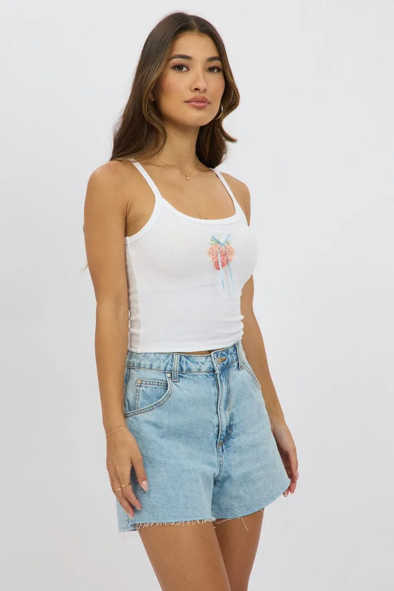 White Graphic Singlet Top