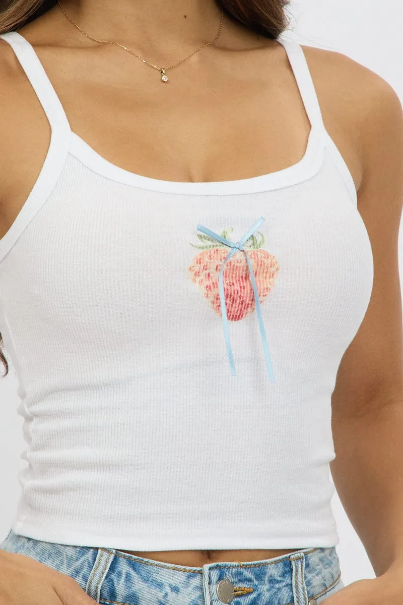 White Graphic Singlet Top