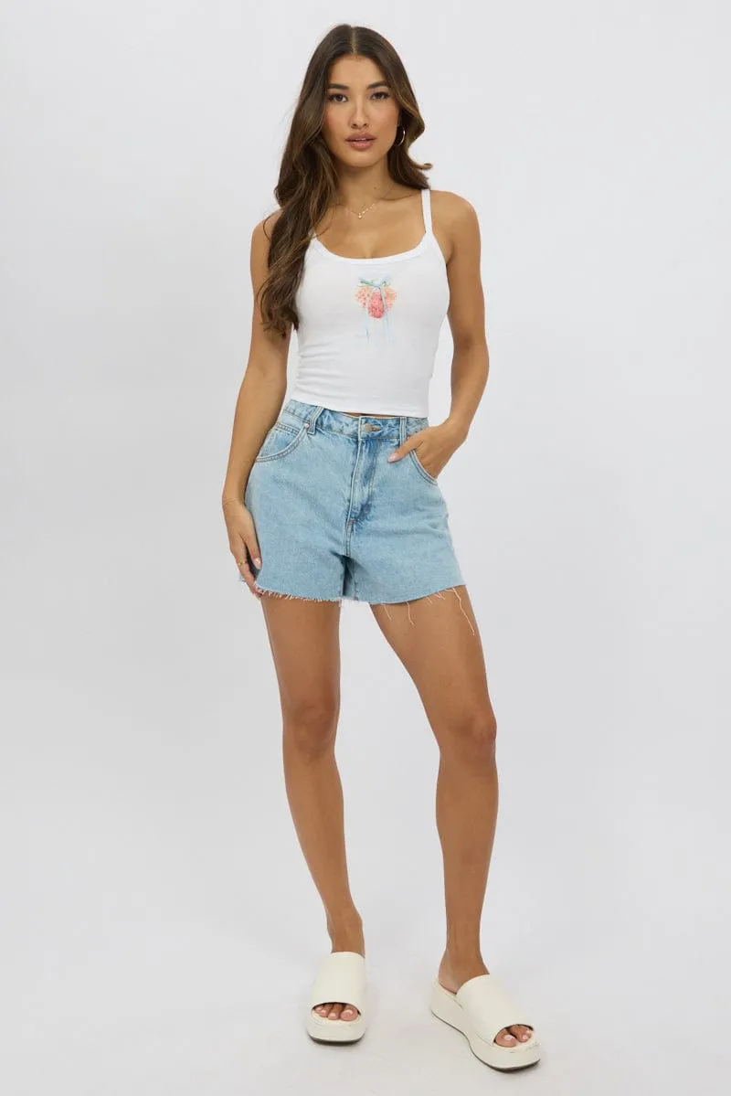 White Graphic Singlet Top