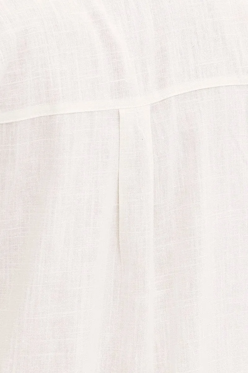 White Long Line Roll Sleeve Collared Button Front Shirt