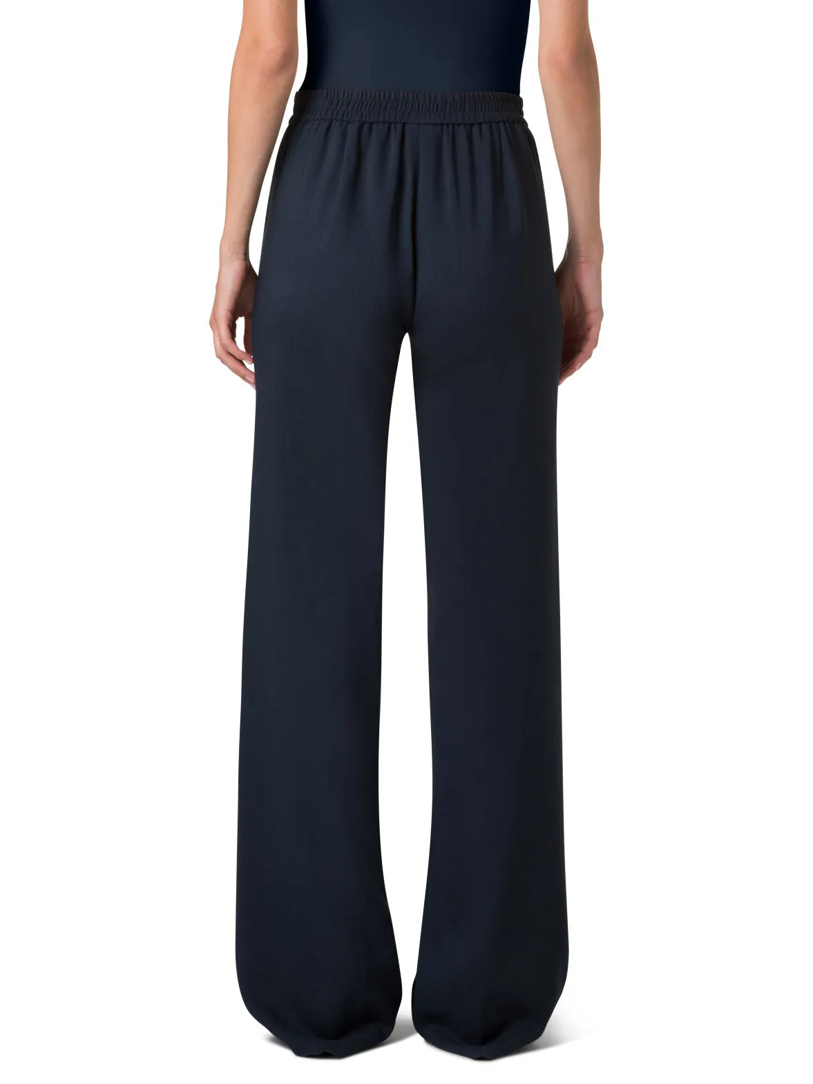 Wide Straight Cool Wool Pants with Elastic Waist