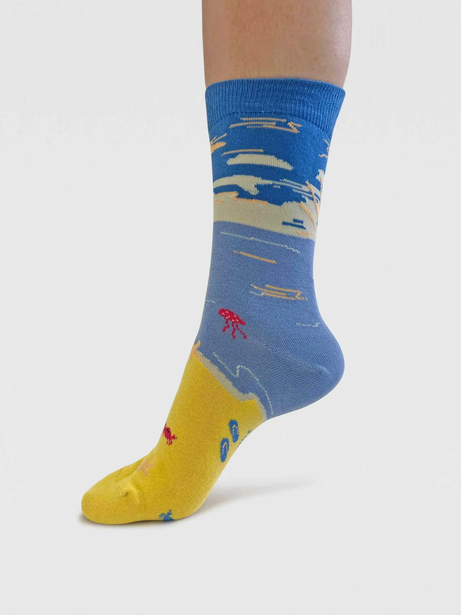 Womens Bess Beach Sunset Organic Cotton Socks - Sea Blue