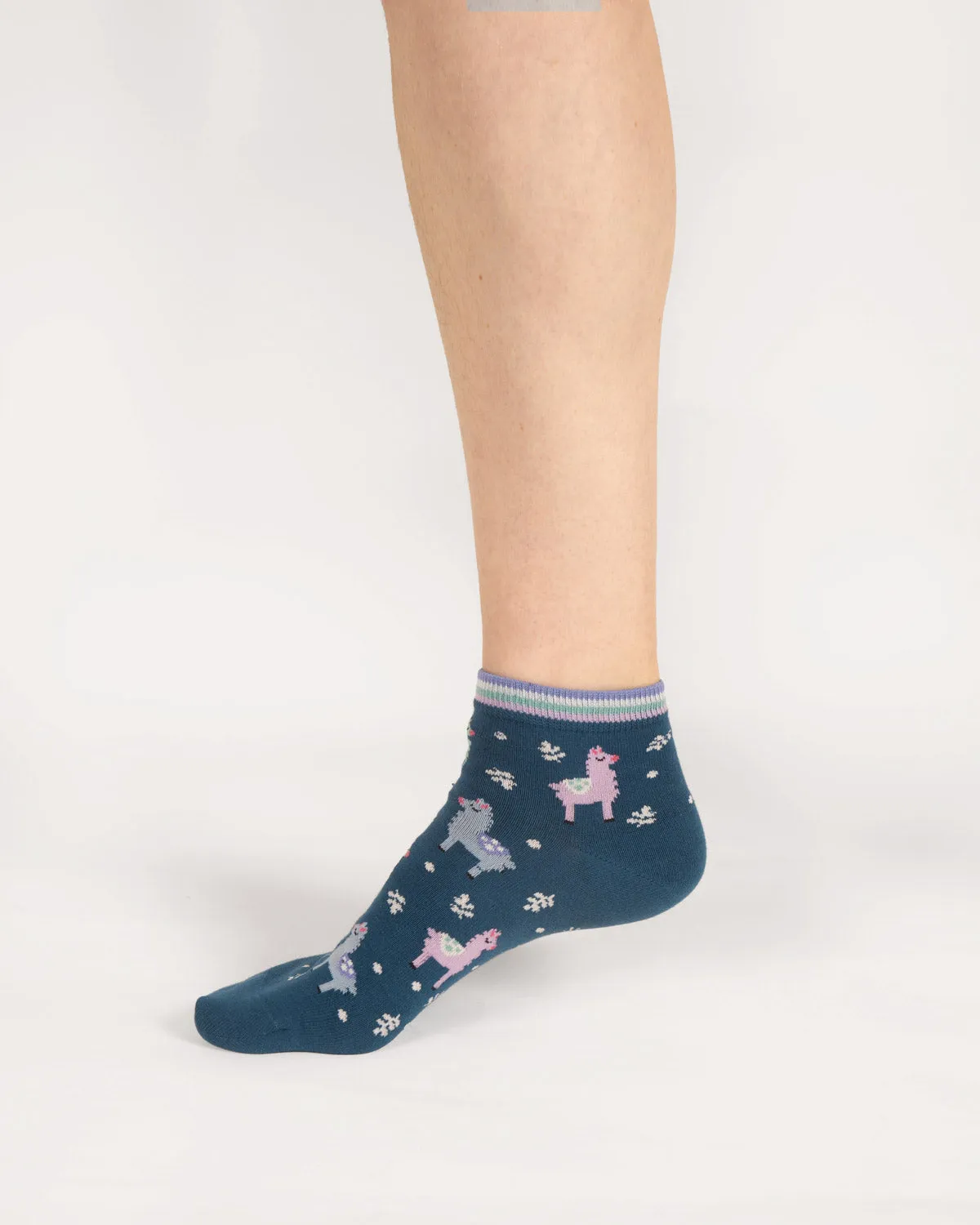 Womens Llama Ankle Organic Cotton Socks - Lake Blue