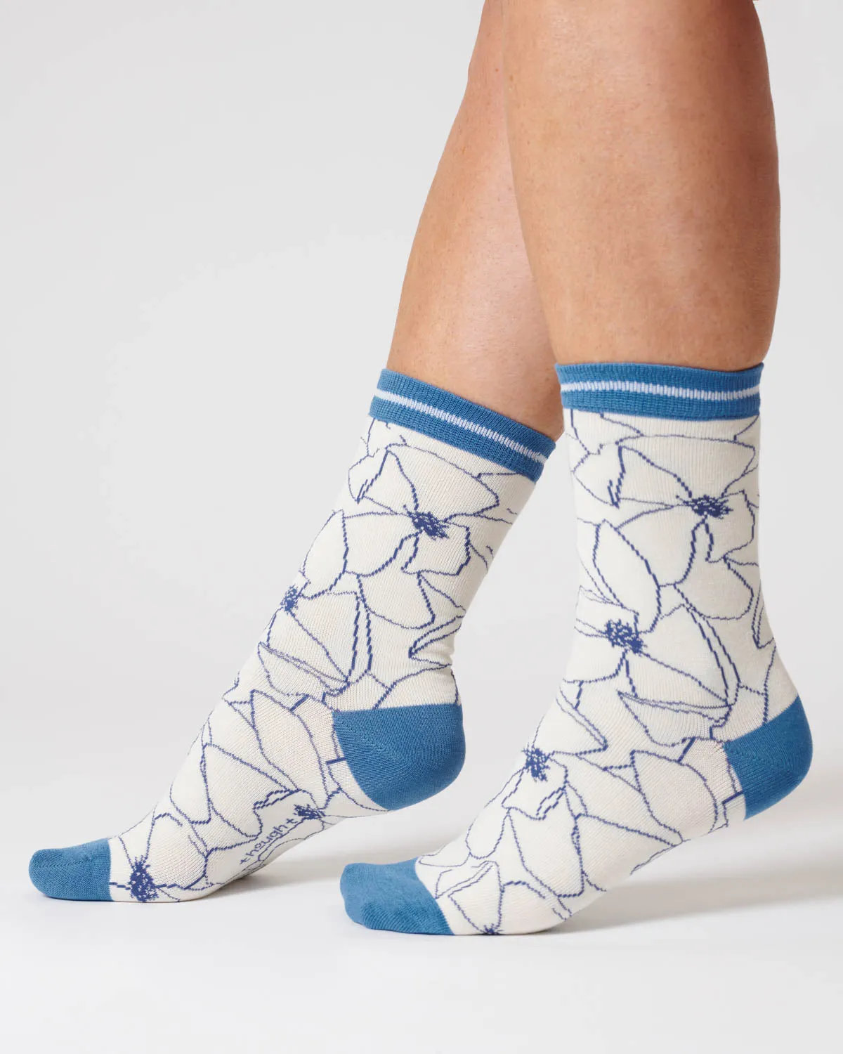 Womens Painterly Floral Organic Cotton Socks - Stone White