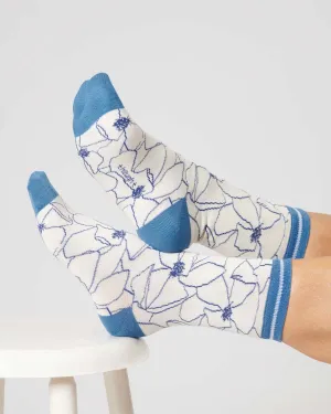 Womens Painterly Floral Organic Cotton Socks - Stone White