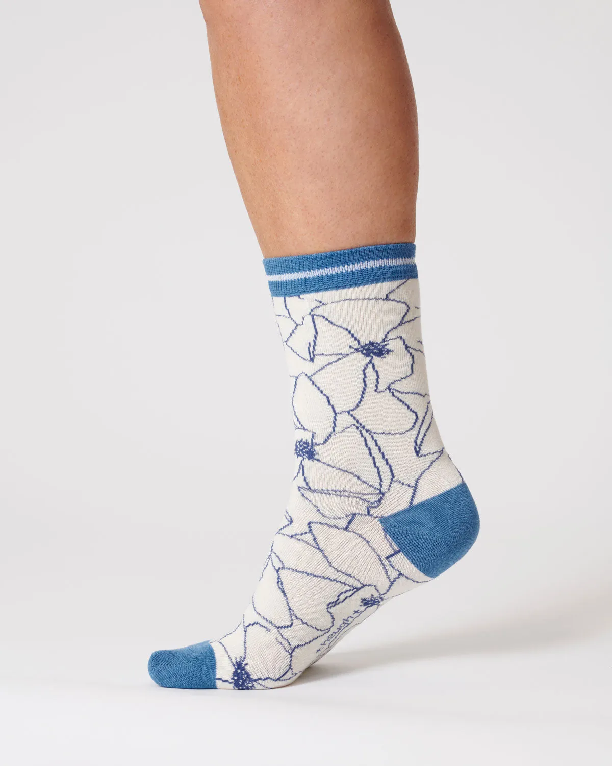 Womens Painterly Floral Organic Cotton Socks - Stone White