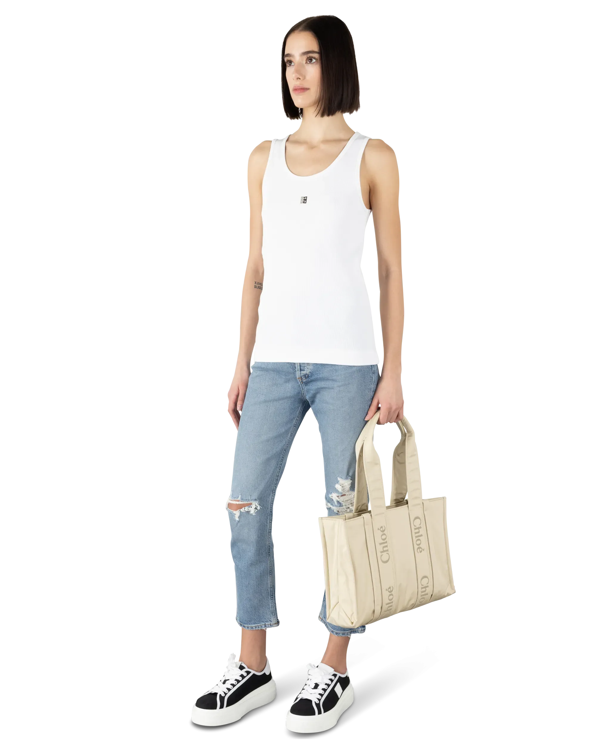 Woody Linen Leather Medium Tote Bag