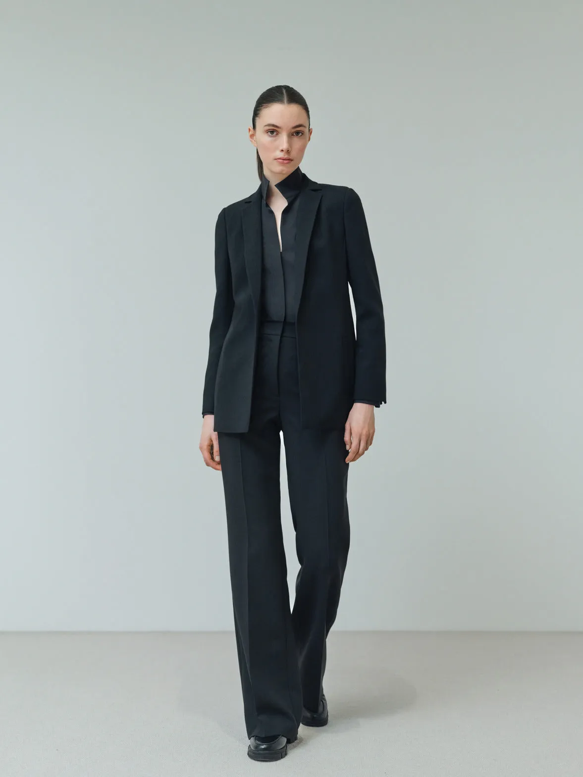 Wool Double-Face Blazer with Elongated Lapel