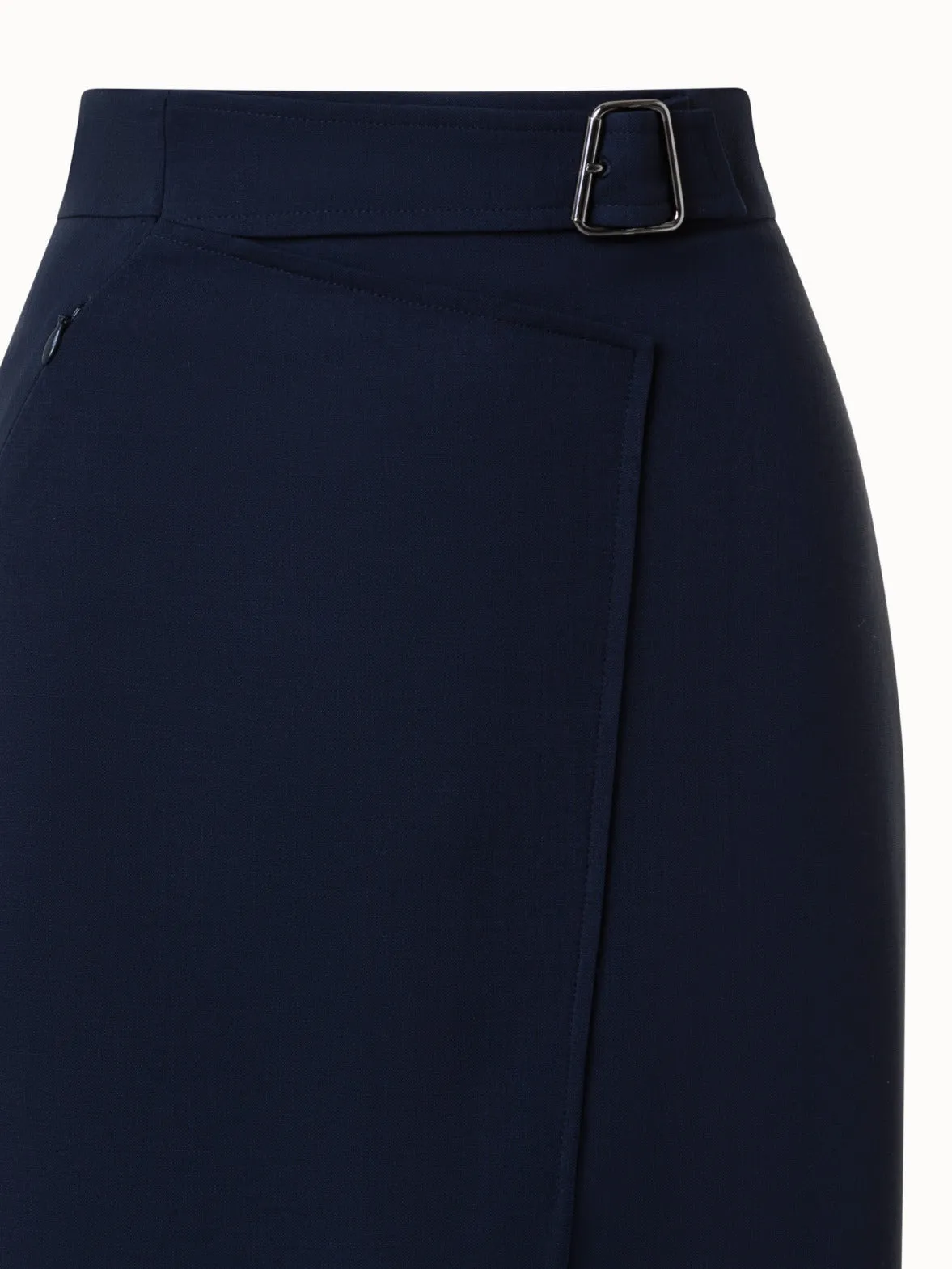 Wool Double-Face Wrap Effect Pencil Skirt