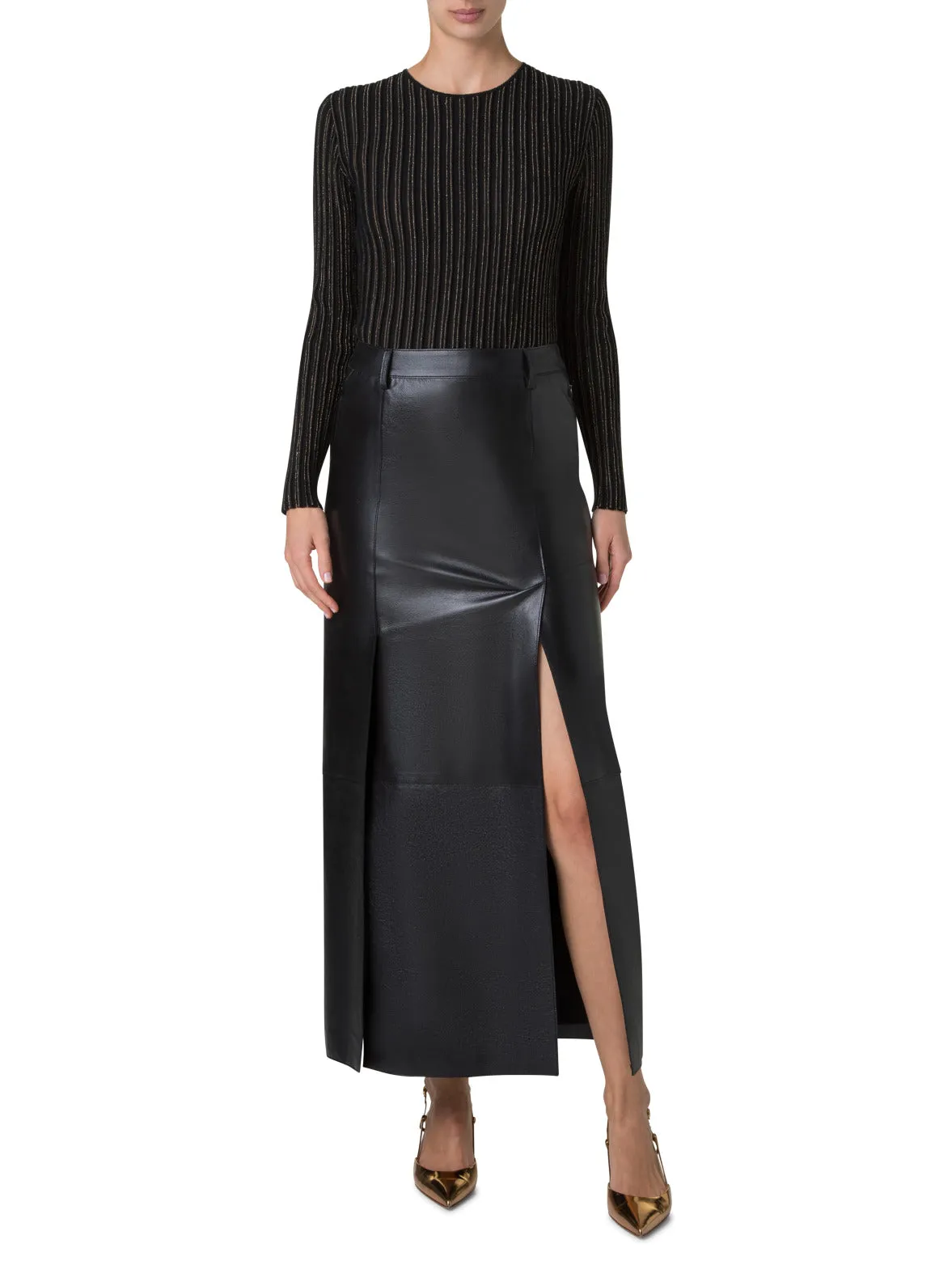 Wool Silk Rib and Lurex Striped Sweater